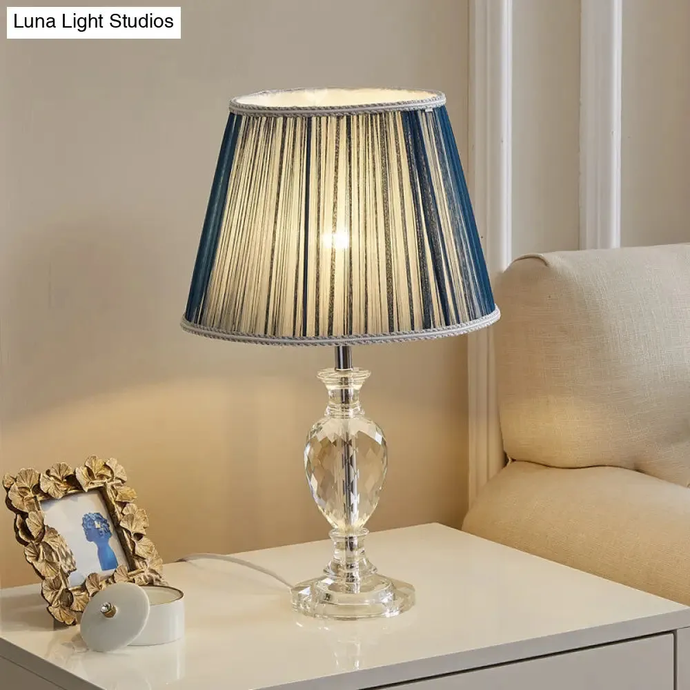 Marie-Christine - Traditional Pleated Shade Crystal Lamp - 1 Head Fabric Table Light in