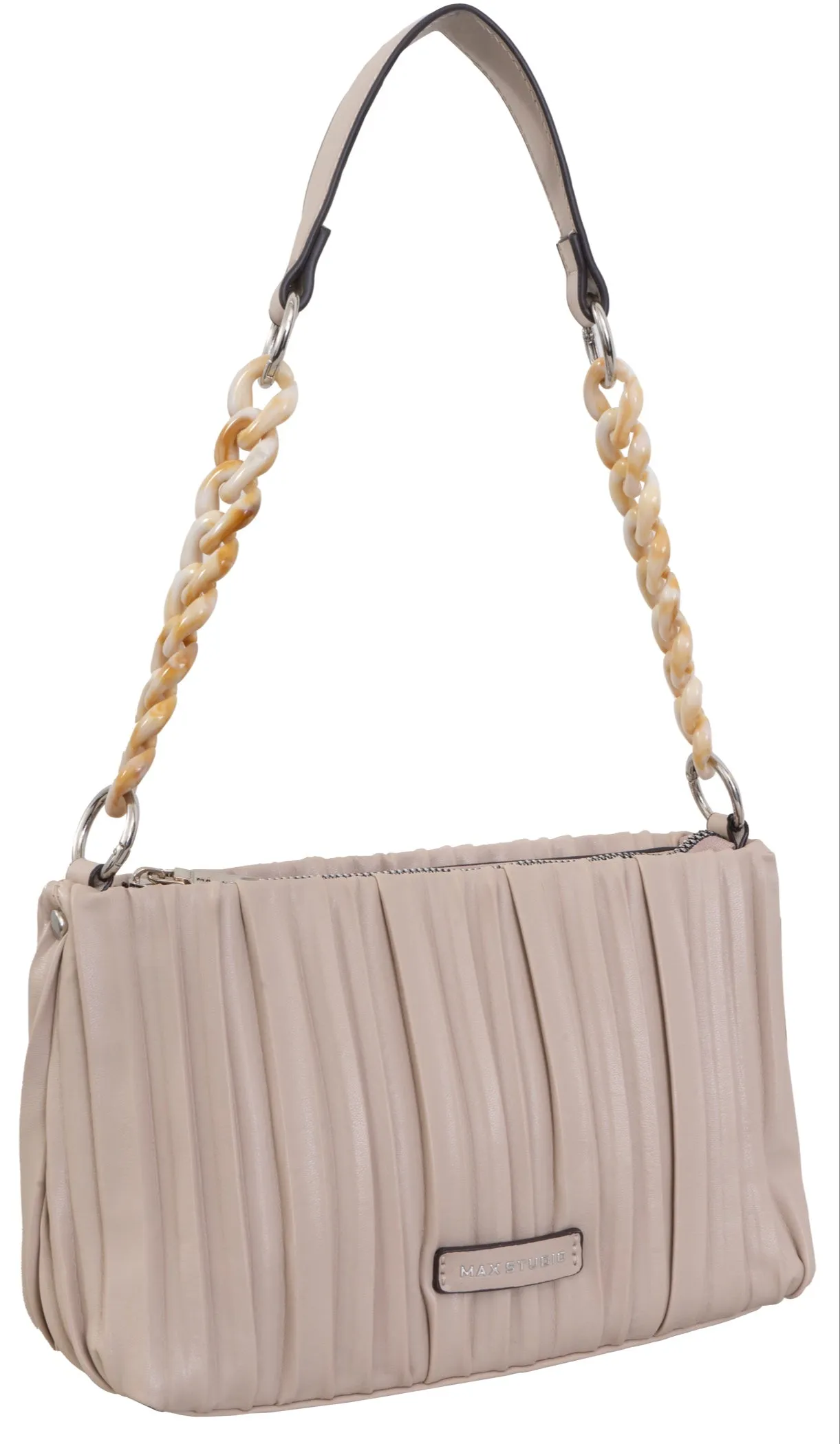 Max Studio Pleated Shoulder Bag With Resin Chain Strap