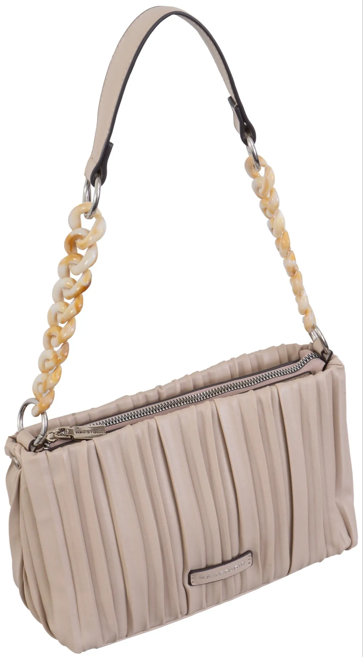 Max Studio Pleated Shoulder Bag With Resin Chain Strap