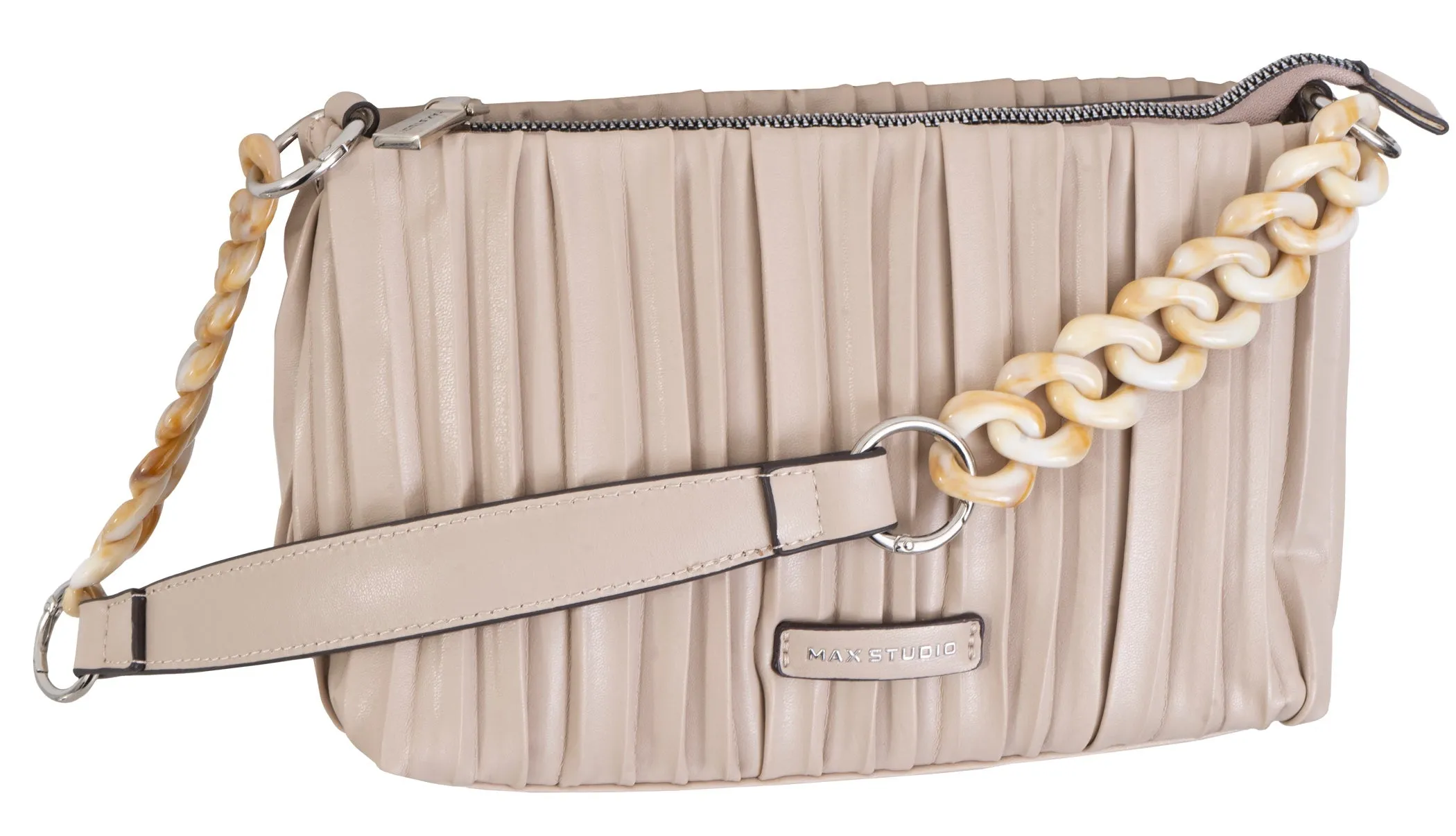 Max Studio Pleated Shoulder Bag With Resin Chain Strap