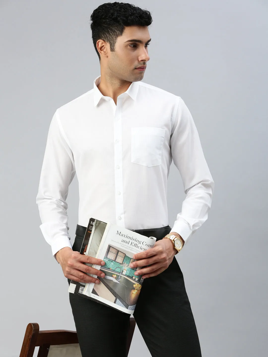 Men Cotton Rich White Shirt_Minister