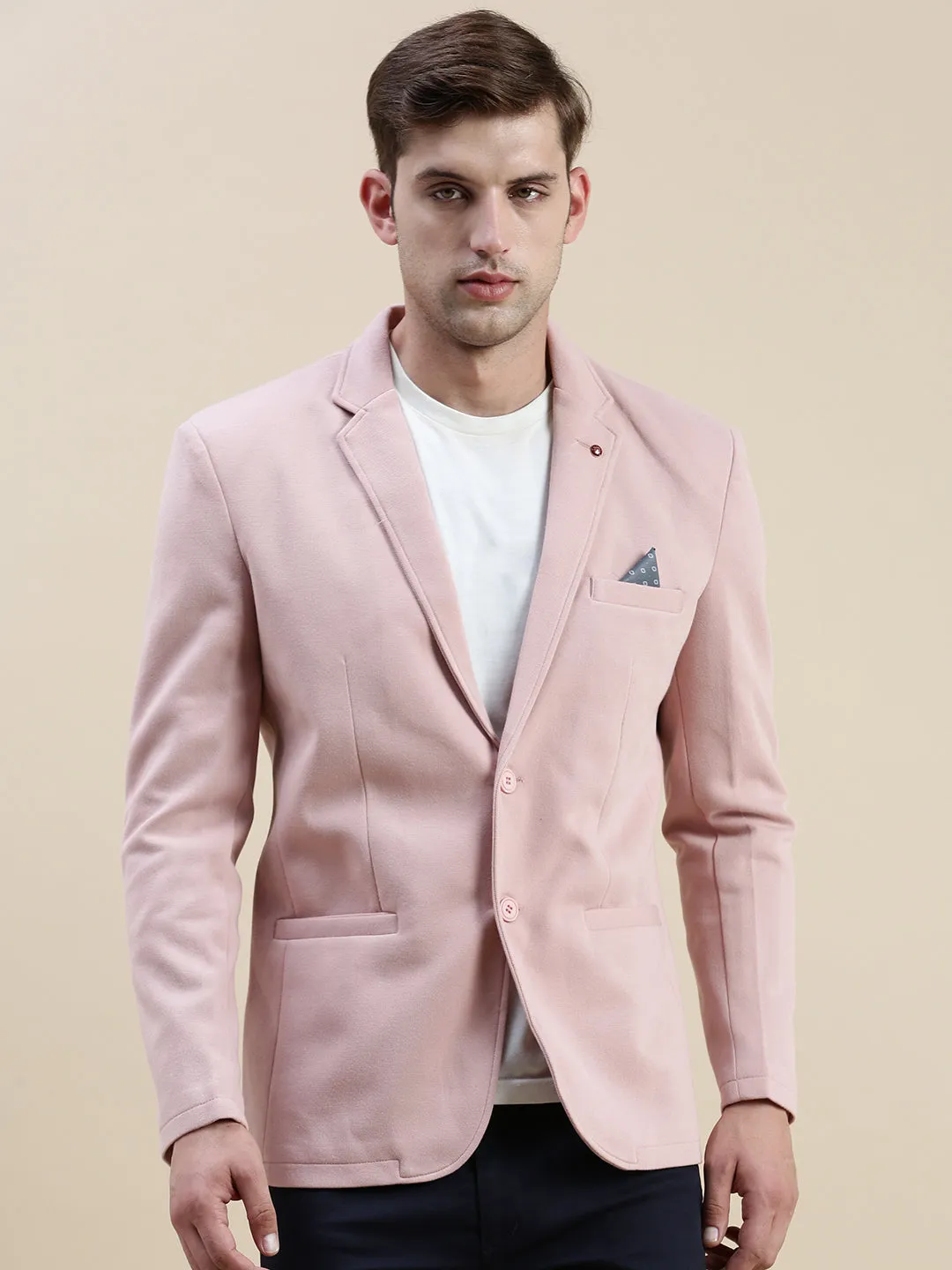 Men Pink Solid Casual Blazer