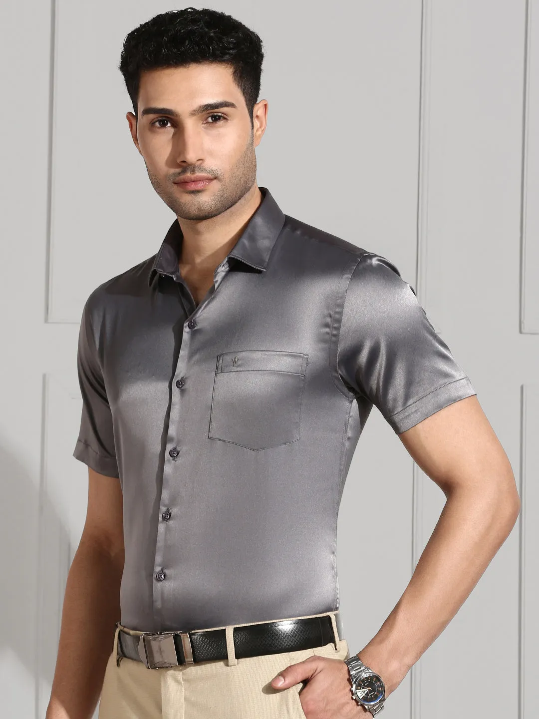 Men Stretch Poly Shirt Grey PS2