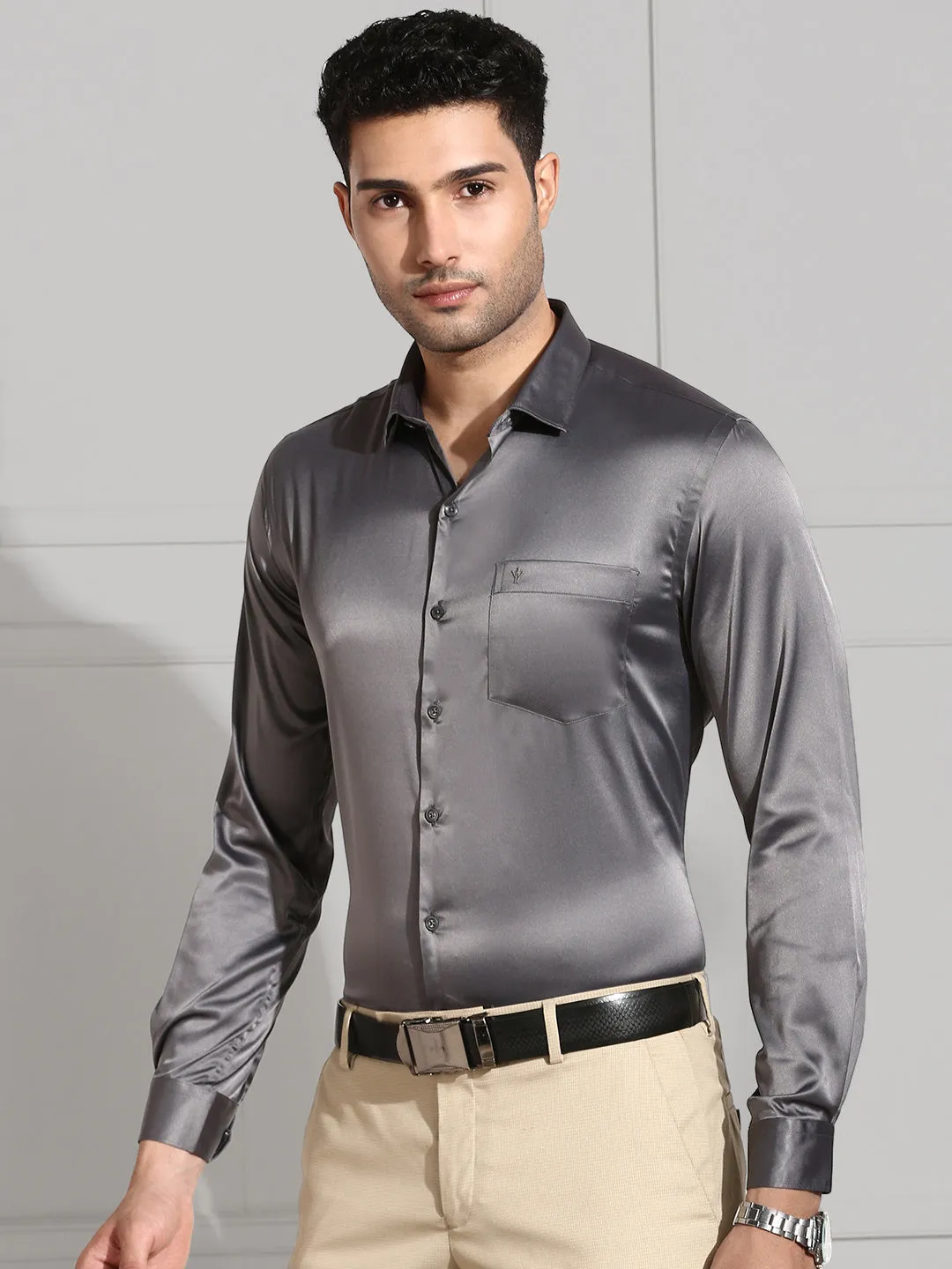 Men Stretch Poly Shirt Grey PS2