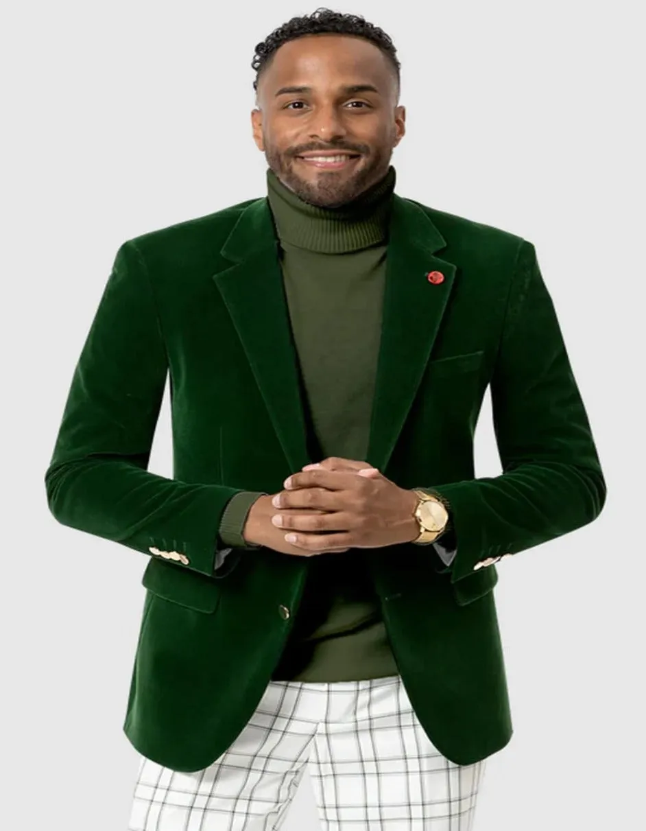 Mens Blazer - Cheap Priced Mens Sport Coat -Mens Two Button Modern Fit Velvet Blazer In Hunter Green