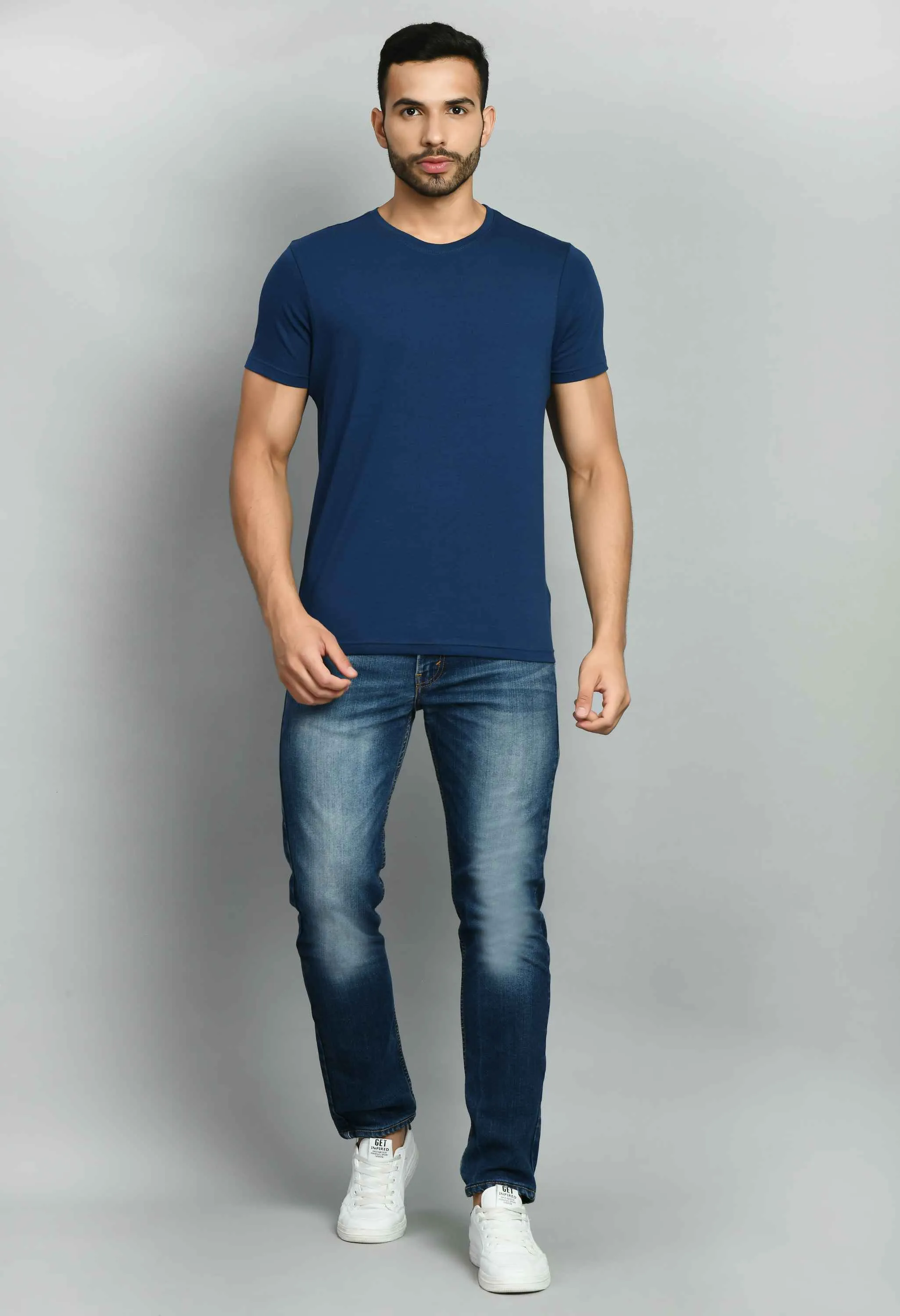 Men's Blue Round Neck T-Shirt for Men