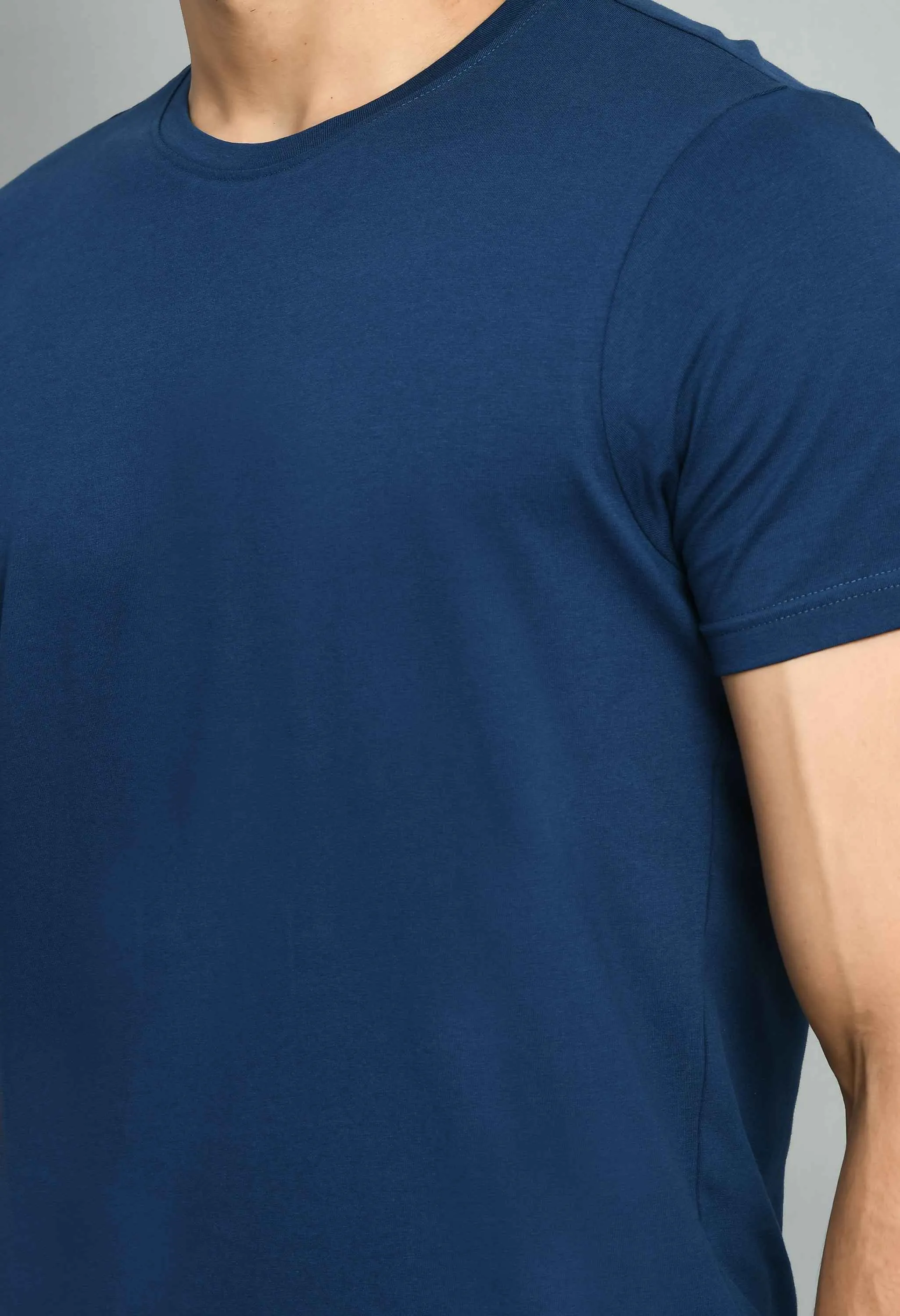 Men's Blue Round Neck T-Shirt for Men