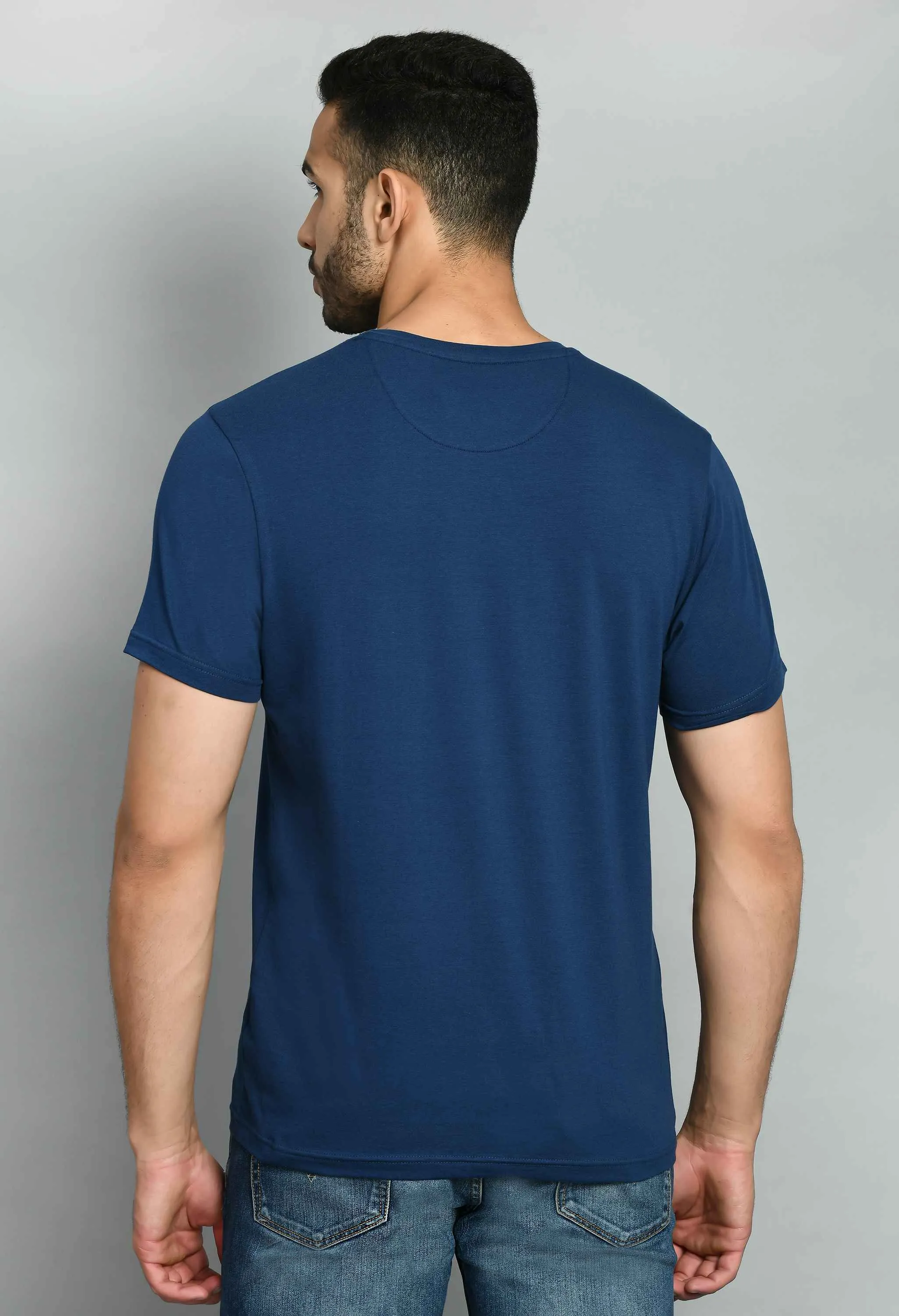 Men's Blue Round Neck T-Shirt for Men