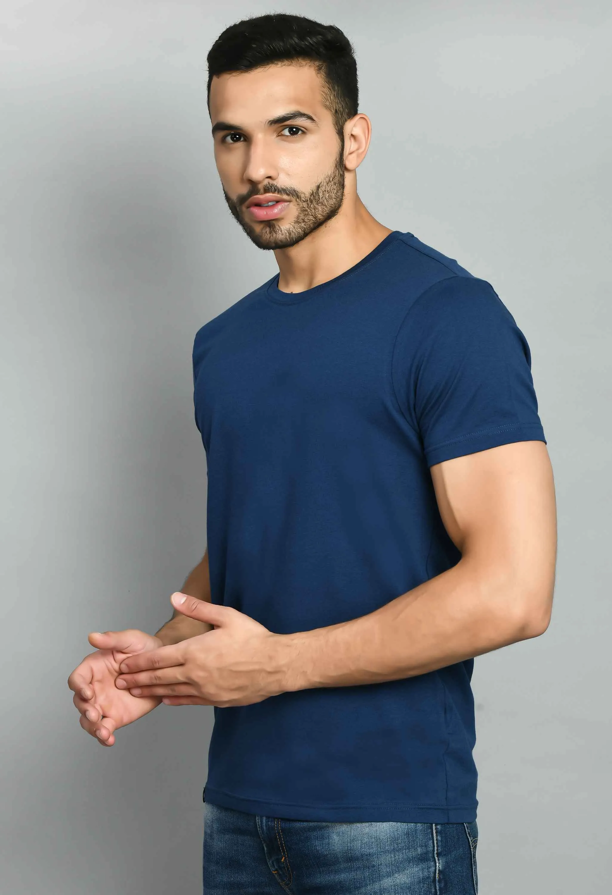 Men's Blue Round Neck T-Shirt for Men