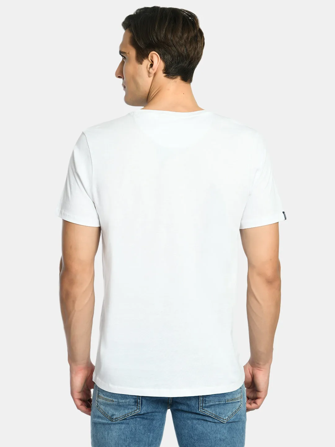 Men's Casual Pearl White Round Neck T-Shirt