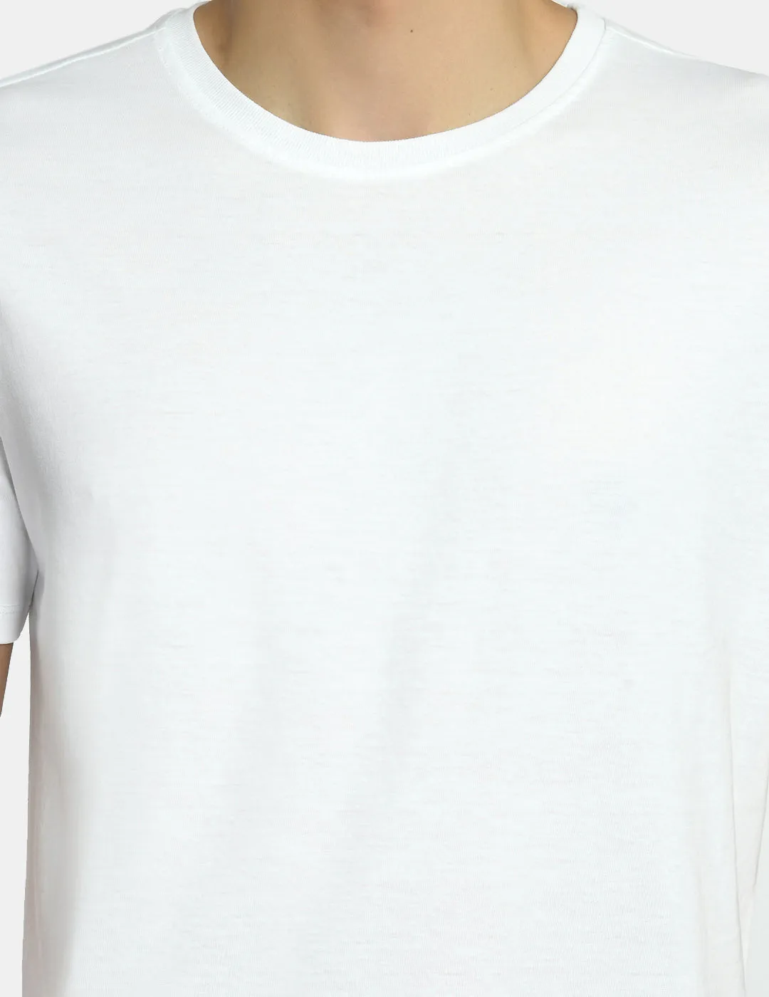 Men's Casual Pearl White Round Neck T-Shirt