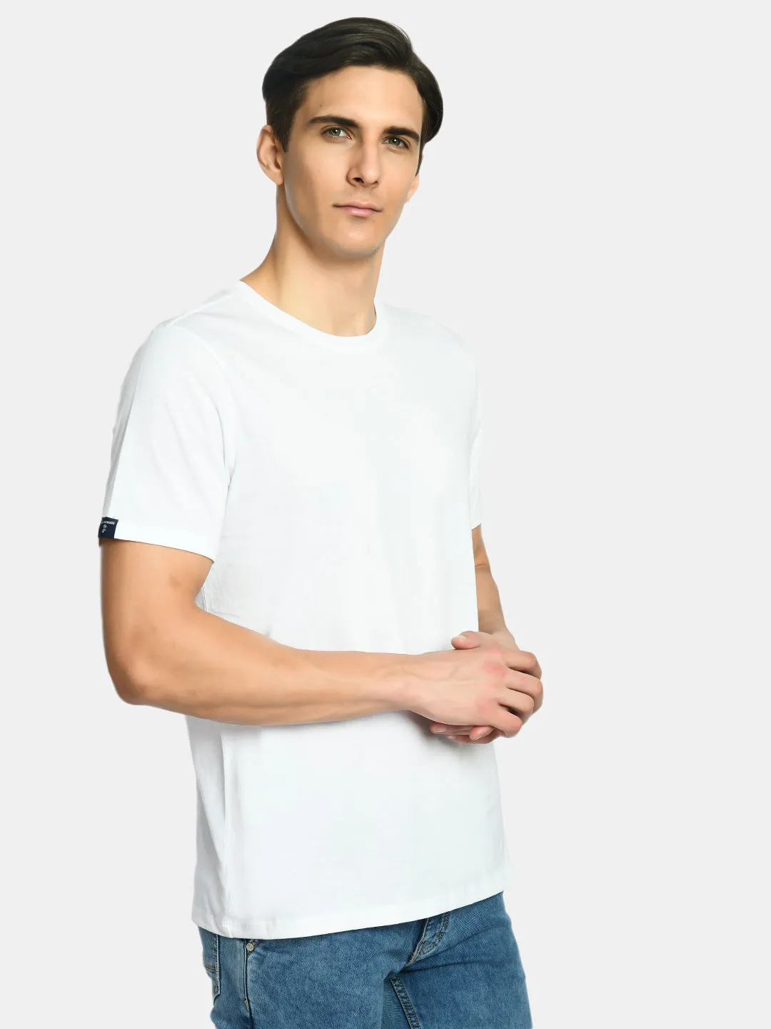 Men's Casual Pearl White Round Neck T-Shirt