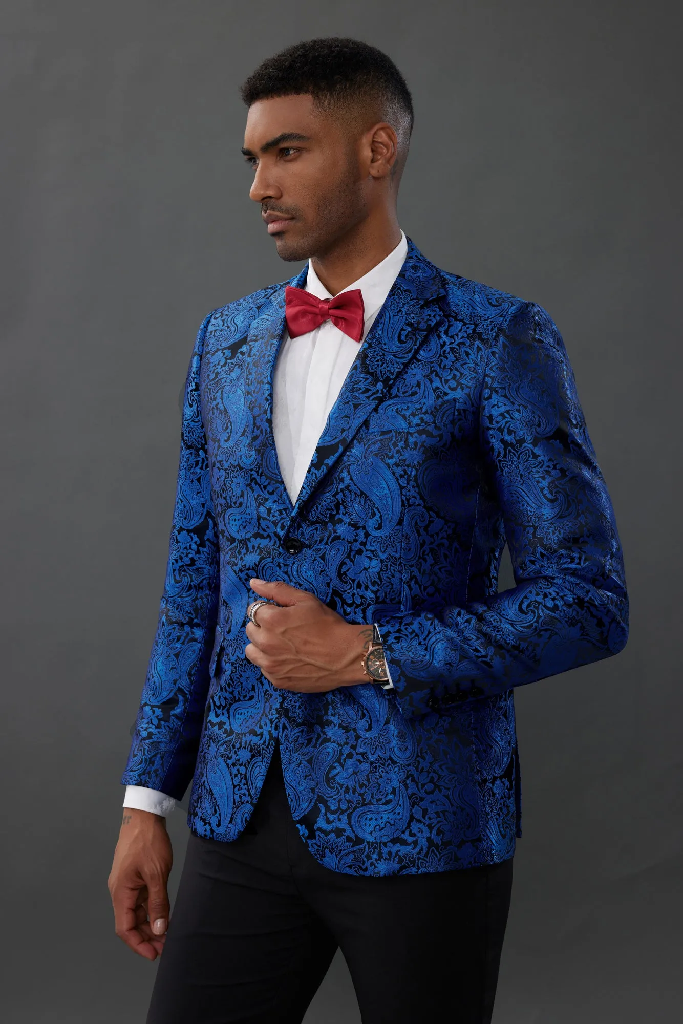 Mens Floral Tuxedo Two Buttons Jacket Paisley Suit Blazer Jacket for Dinner Prom