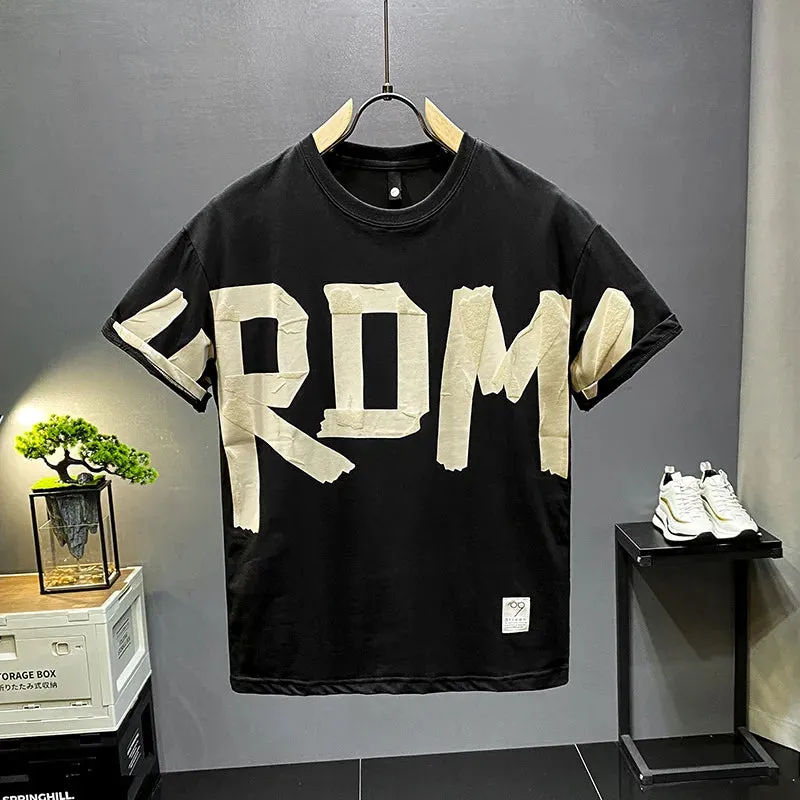 Men's Loose Casual Versatile Short Sleeved Large letter printed  T-shirt.