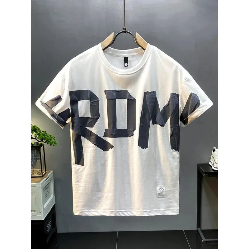 Men's Loose Casual Versatile Short Sleeved Large letter printed  T-shirt.