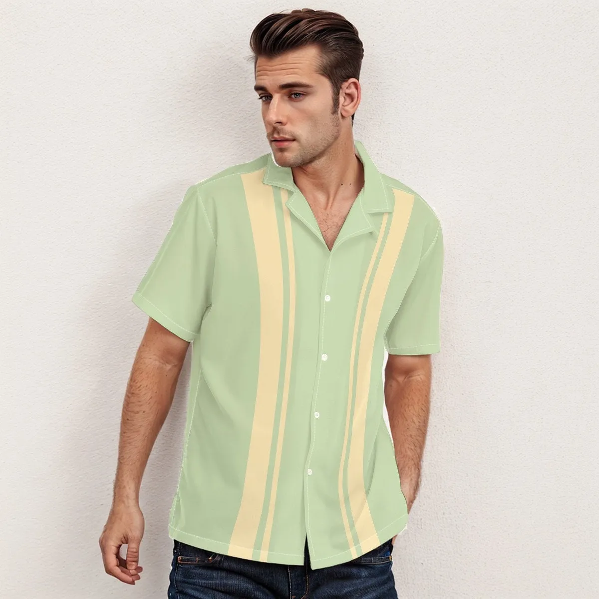 Men's Mint Green 60s Retro Style Vintage Bowling Shirt - Vintage 60s Style Top