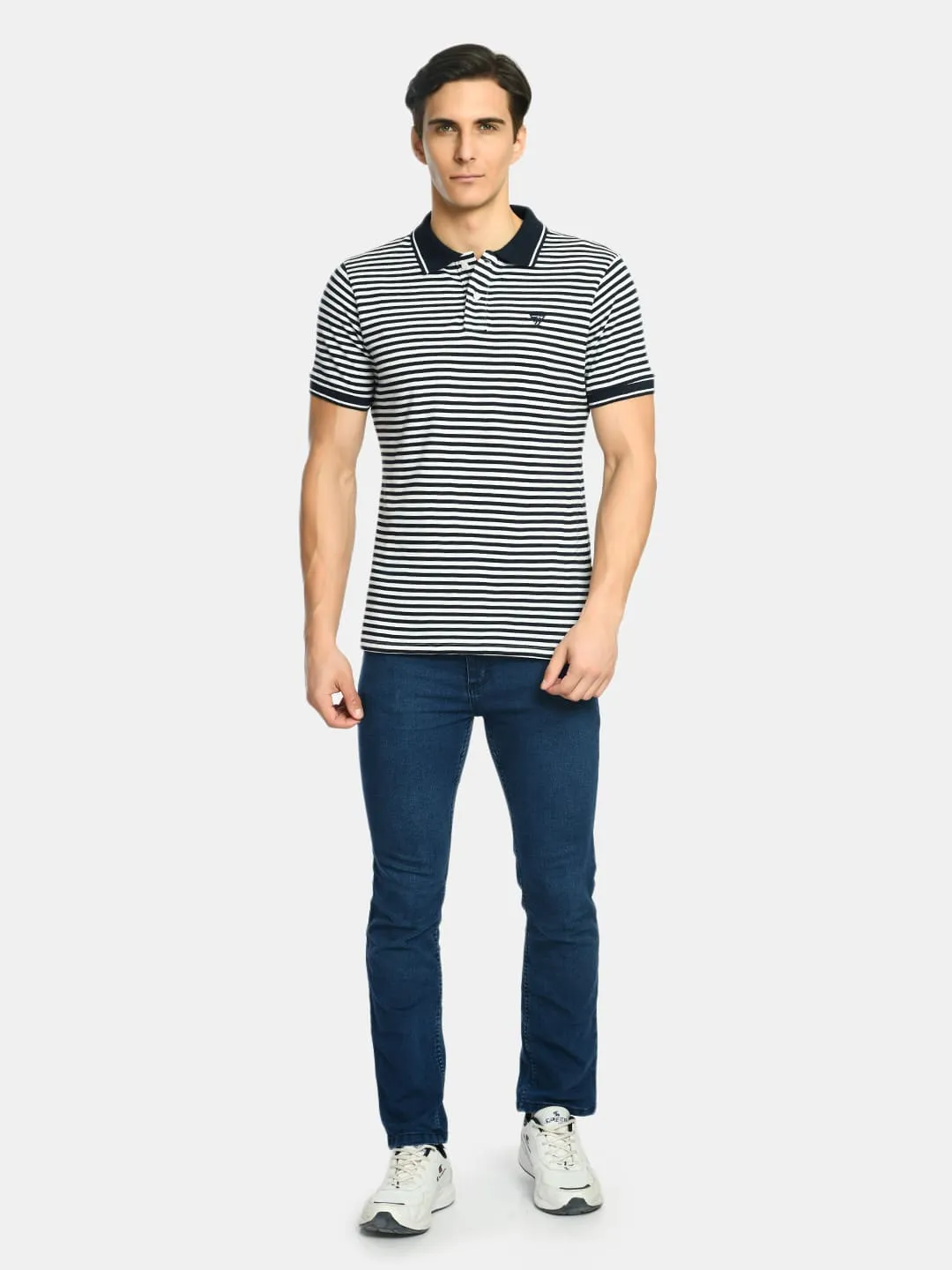 Men's Navy Striped Regular Fit Polo T-Shirt