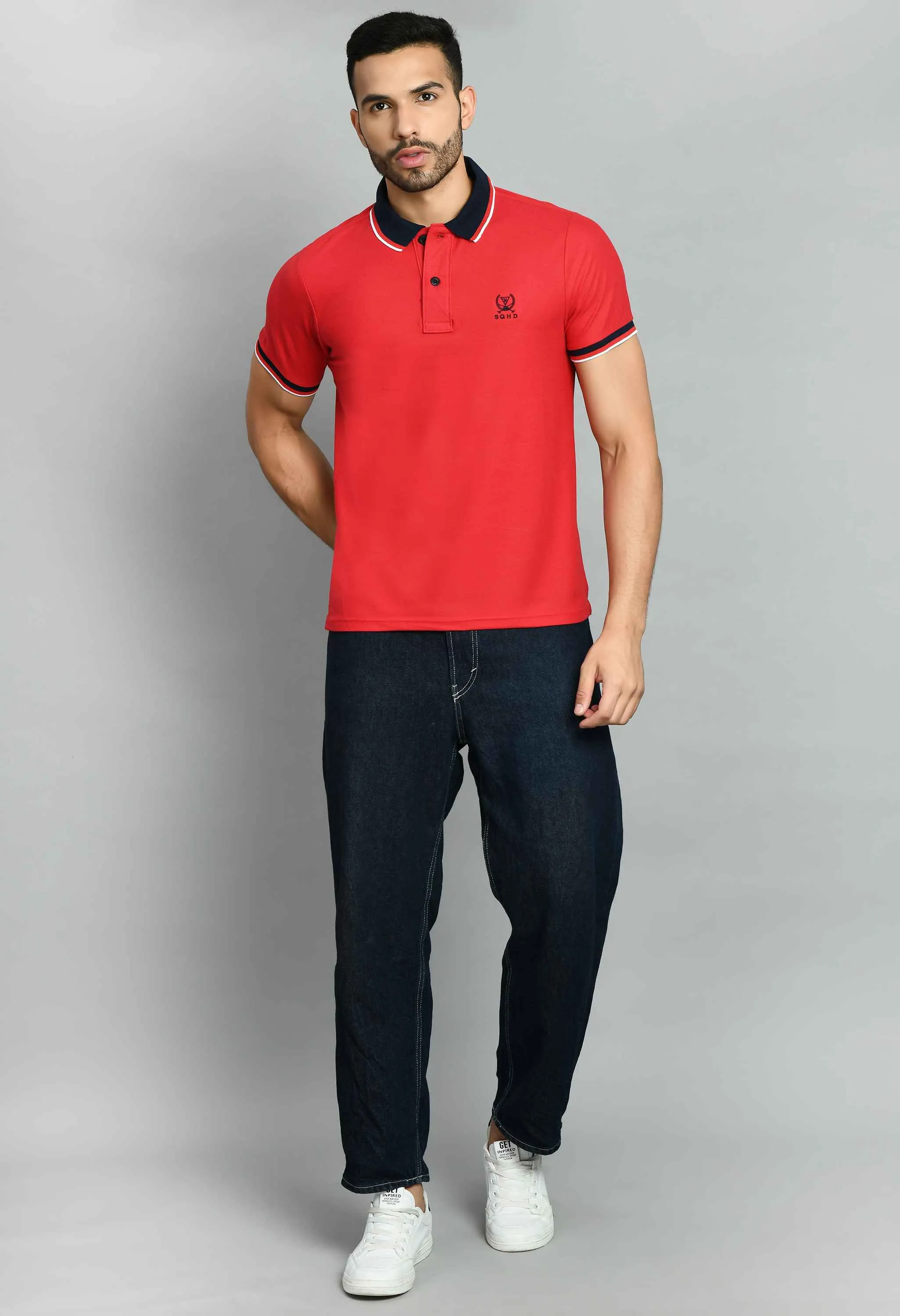 Men's Solid Red Smart Fit Polo T-Shirt