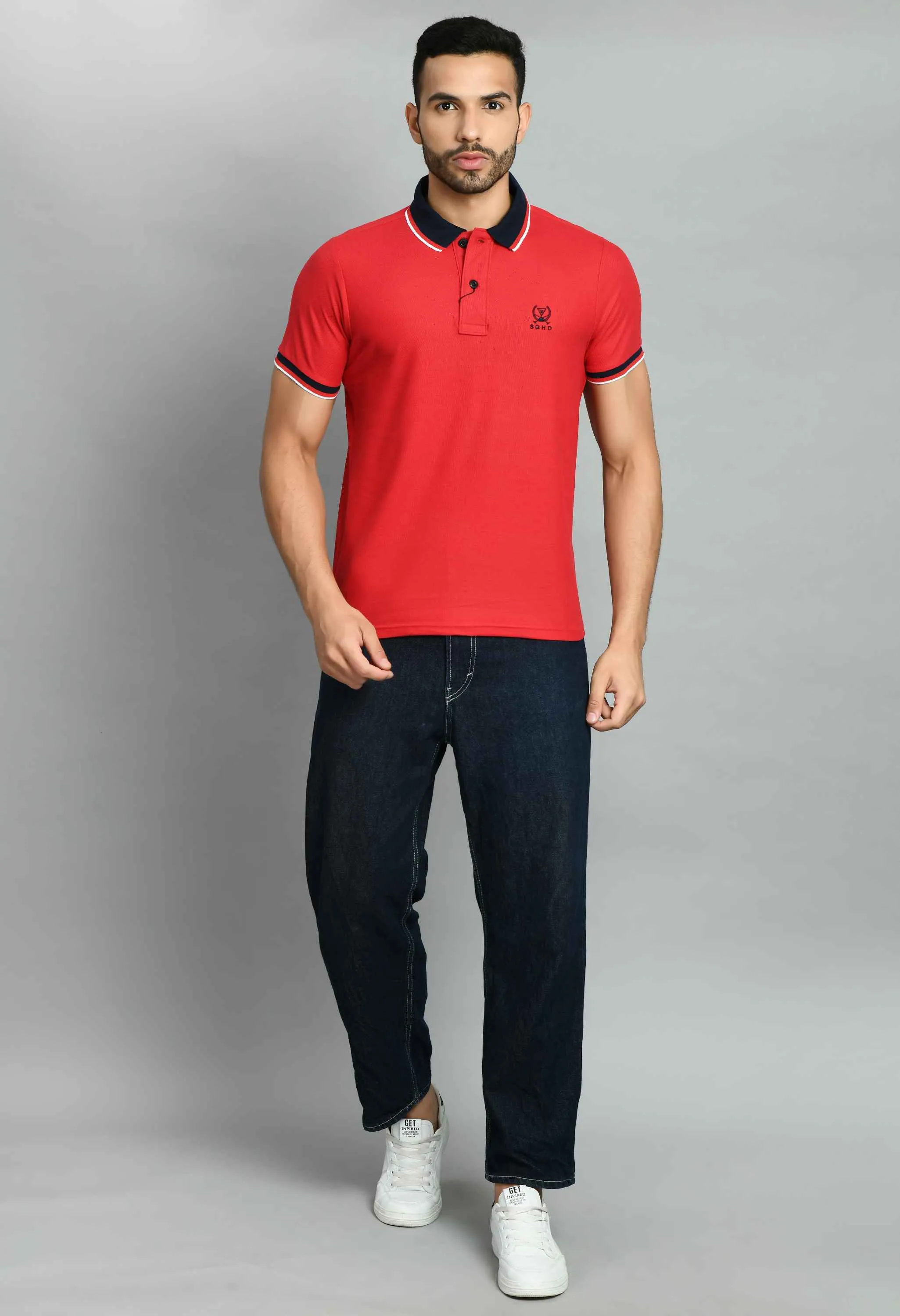 Men's Solid Red Smart Fit Polo T-Shirt