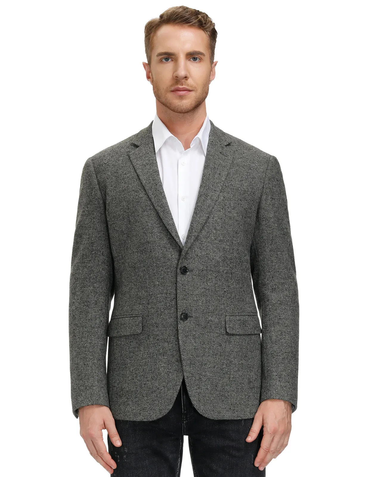 Mens Wool Blend Blazer Jacket Houndstooth Casual Suit Blazer Notch Lapel Two Buttons