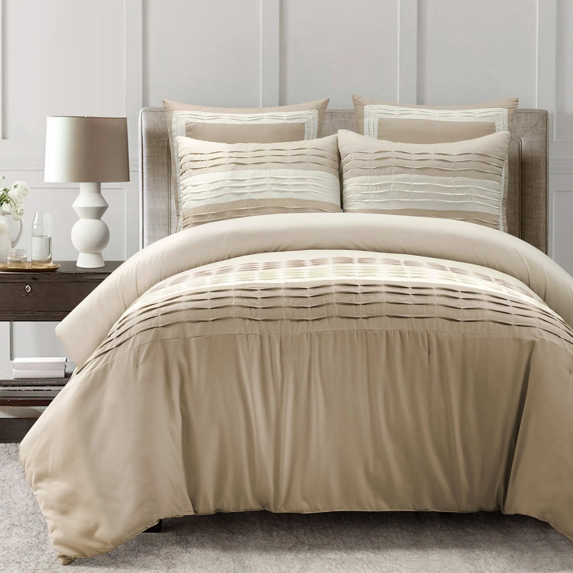 Mia Pleated Color Block Comforter 5 Piece Set