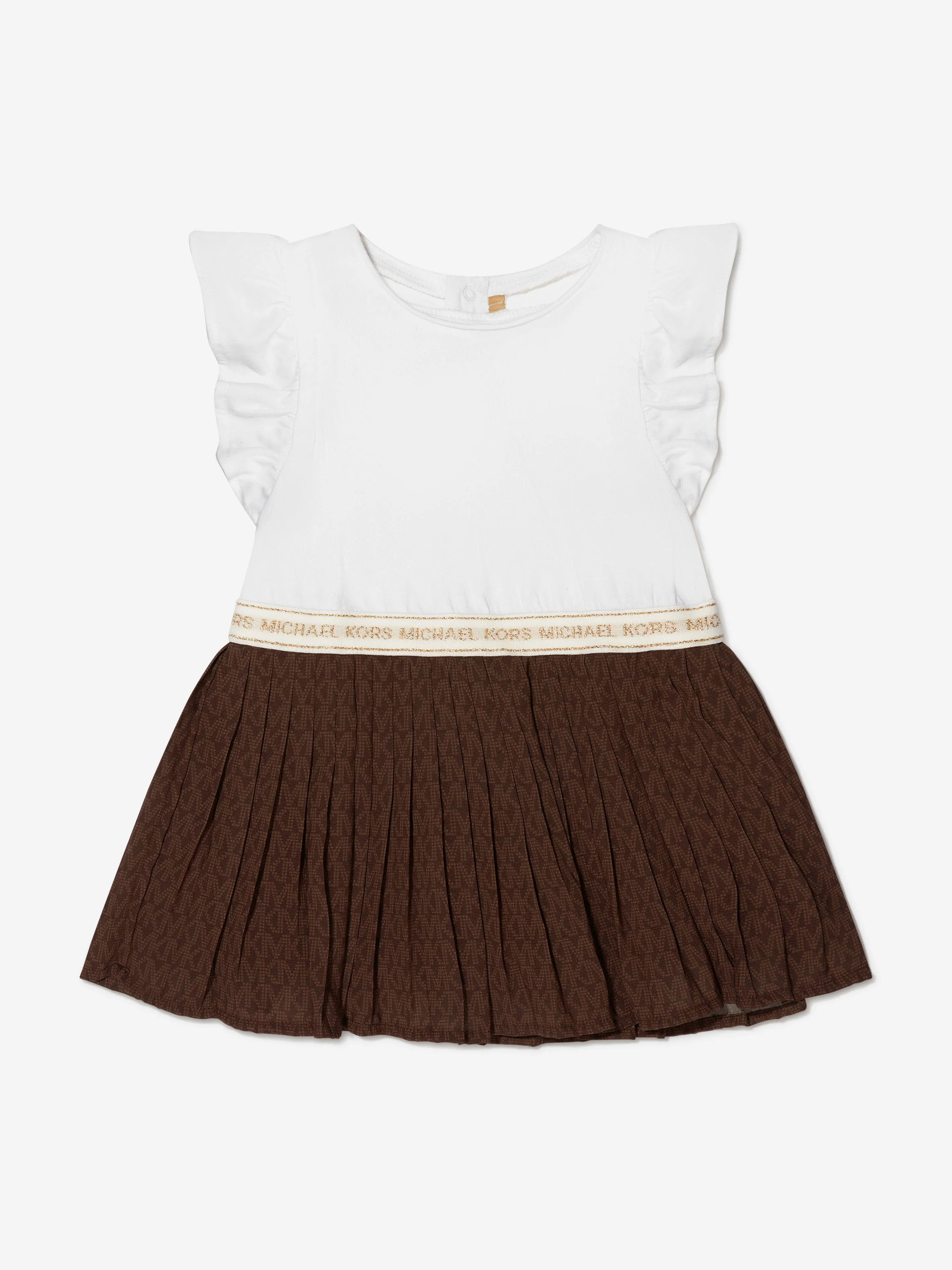 Michael Kors Baby Girls Pleated Logo Dress in Brown