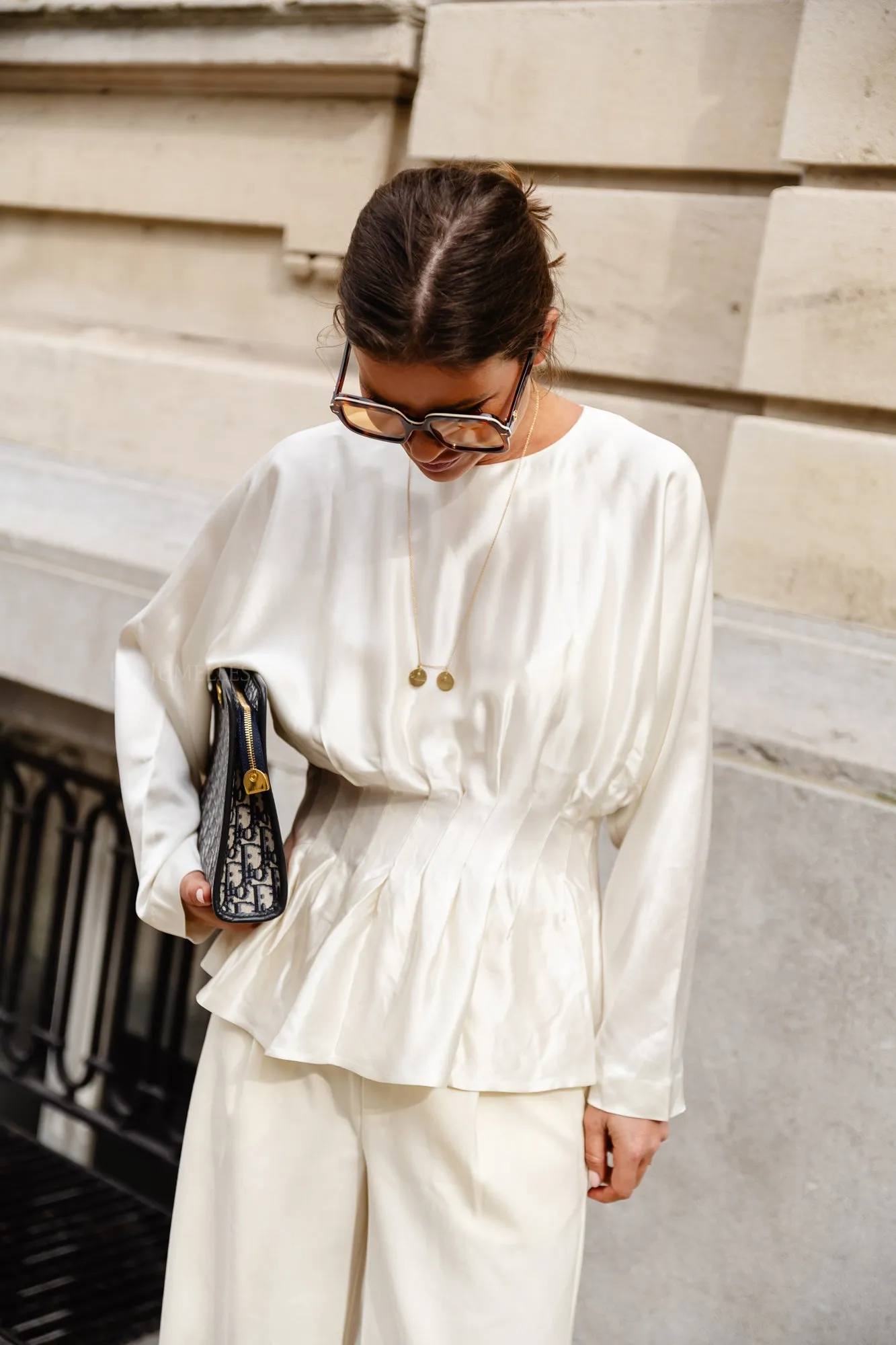 Mila pleated satin blouse vanilla