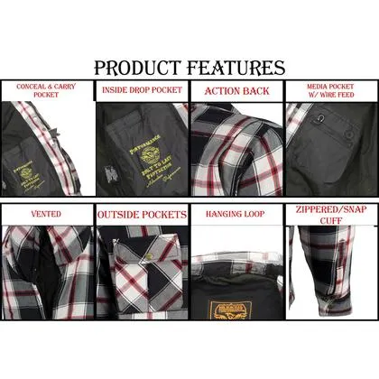 Milwaukee Performance MPM1625 Men's Armored Checkered Flannel Shirt with Aramid® by DuPont™ Fibers-White/Red/Black