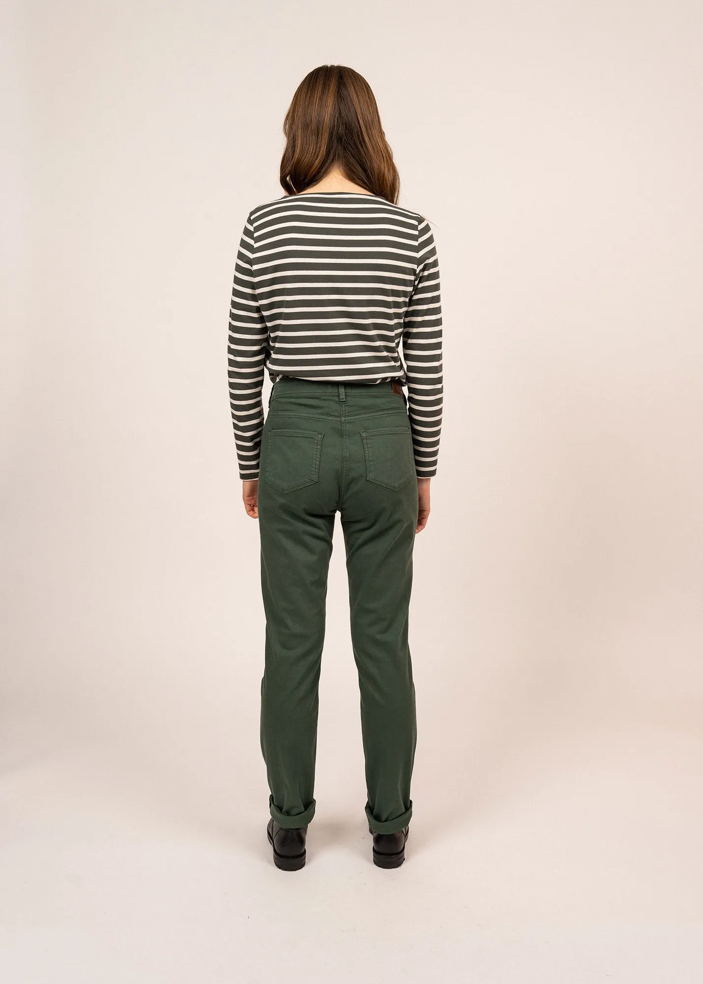 Mimosa high waist pants - slim fit, in stretch cotton (VEGETAL)