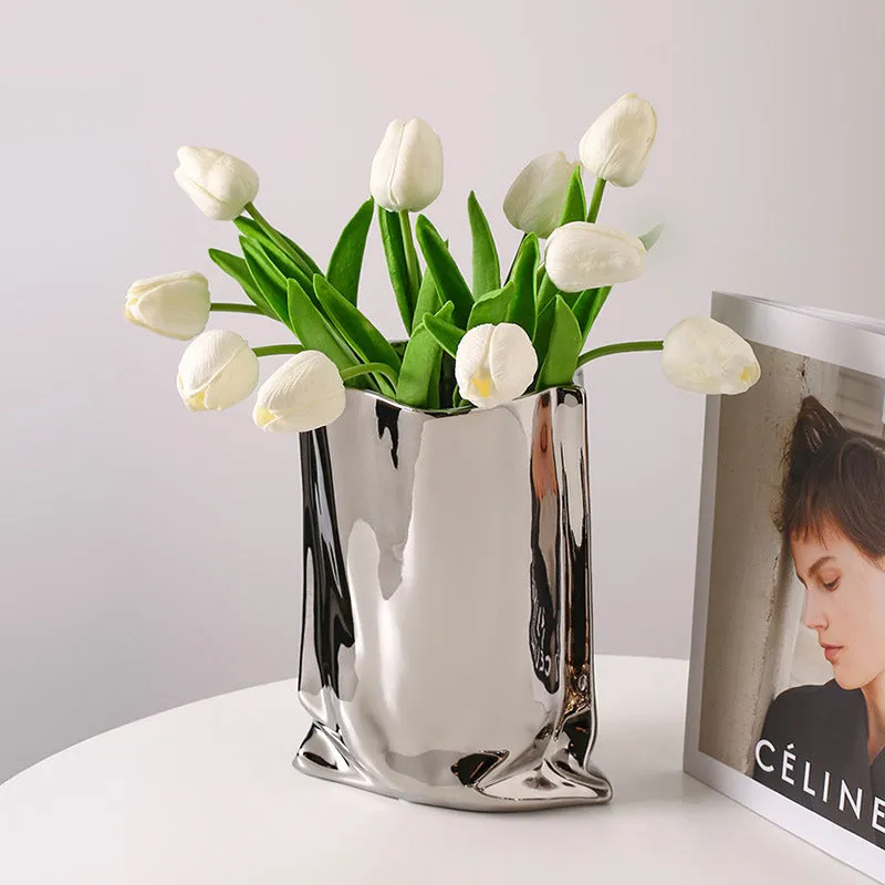 Minimalist Modern Pleated Ceramic Flower Vase