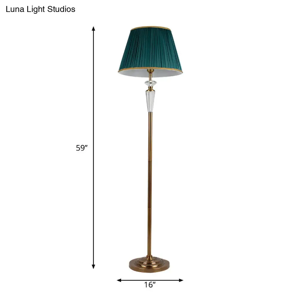 Minimalist Pleated Green Floor Lamp with Crystal Accent - 1 Light Standing Lamp for Living Room