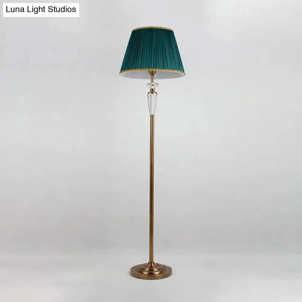 Minimalist Pleated Green Floor Lamp with Crystal Accent - 1 Light Standing Lamp for Living Room