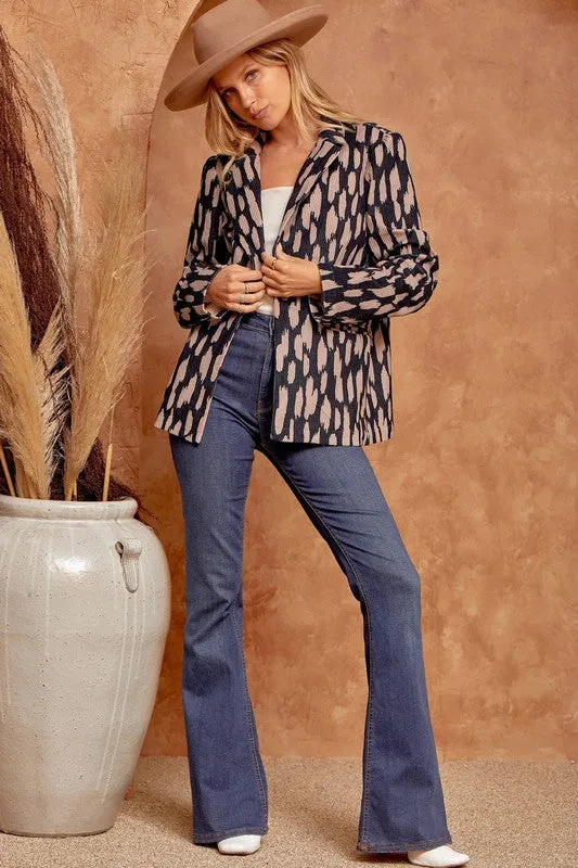 Mocha Black Fun Corduroy Blazer With Fun Pattern