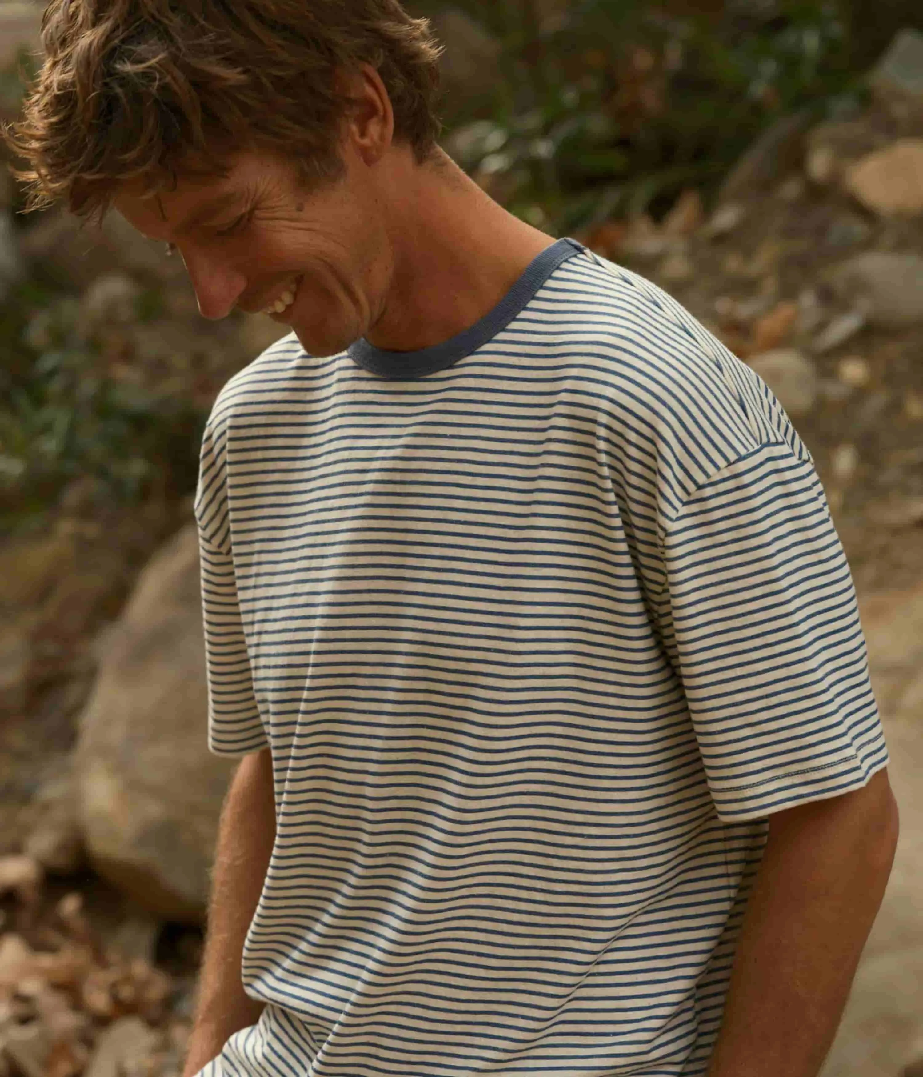 Mollusk Hemp T-Shirt - Natural / Indigo Stripe