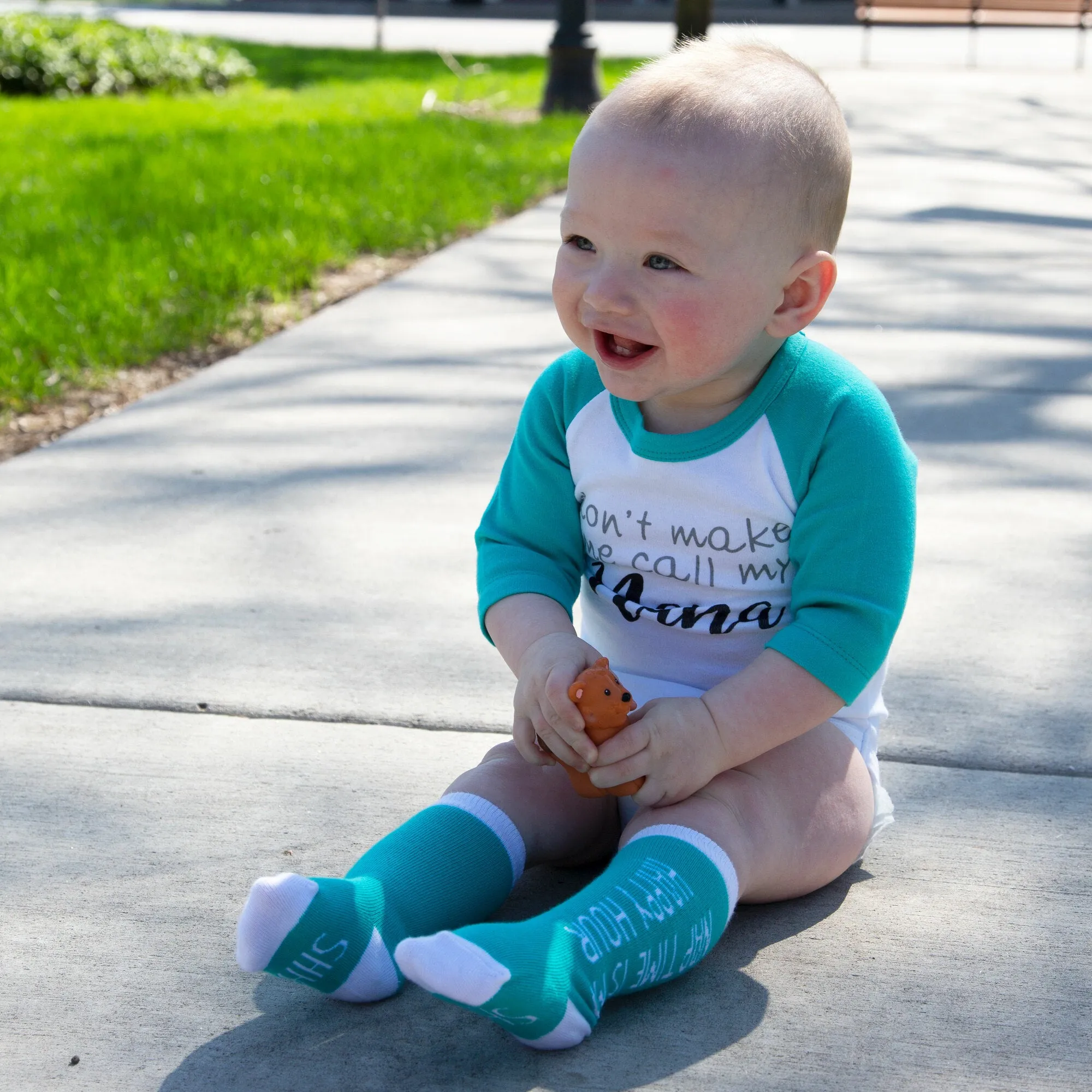 Nana 3/4 Length Teal Sleeve Onesie