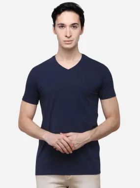 Navy Blue Slim Fit Solid T-Shirt | JadeBlue