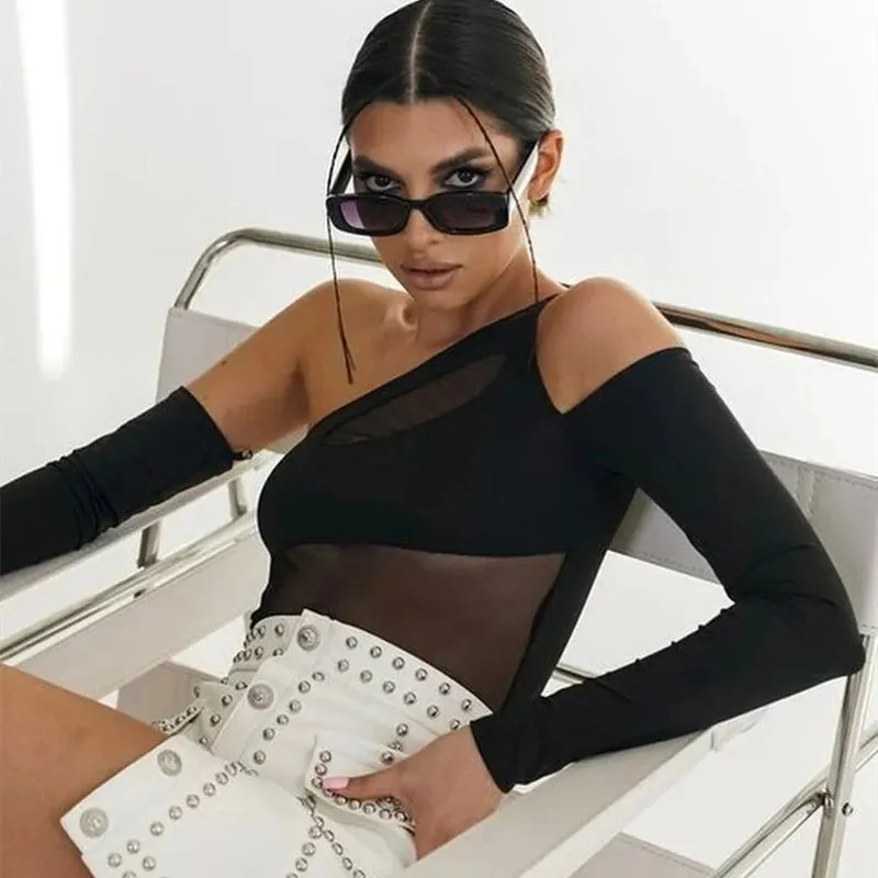 New Plot Twist Off Shoulder Mesh Bodysuit