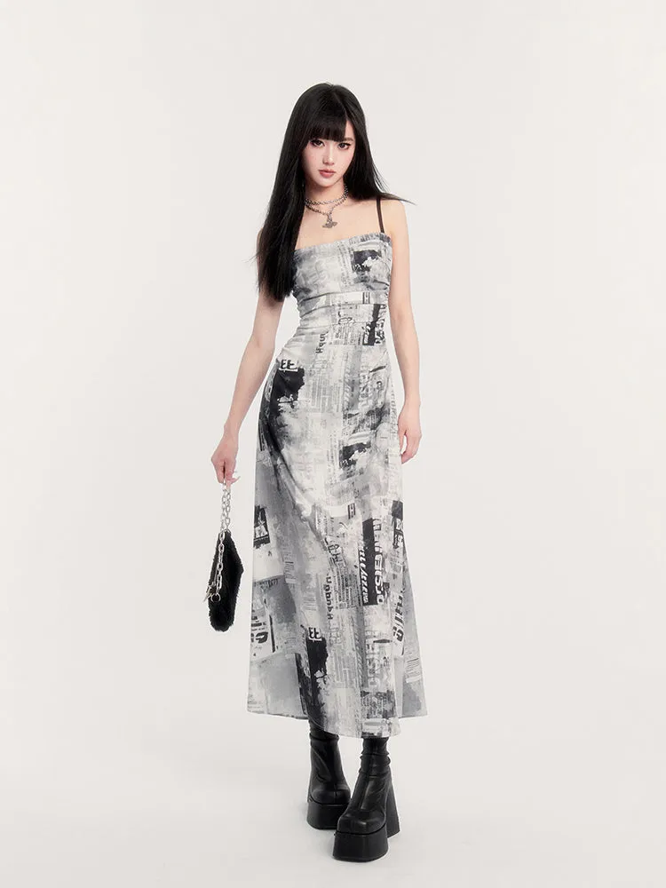 Newspaper Print Slip Dress