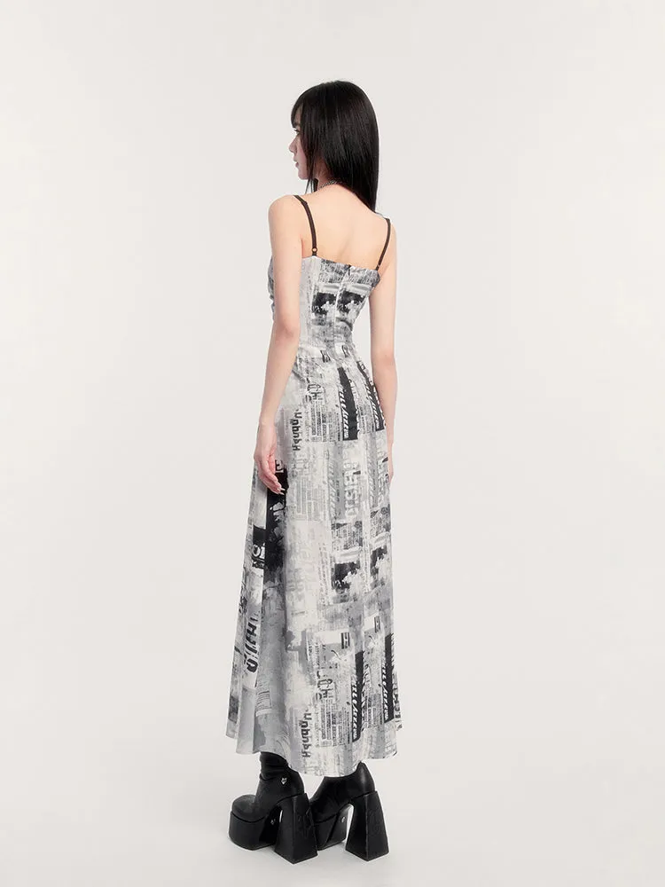 Newspaper Print Slip Dress