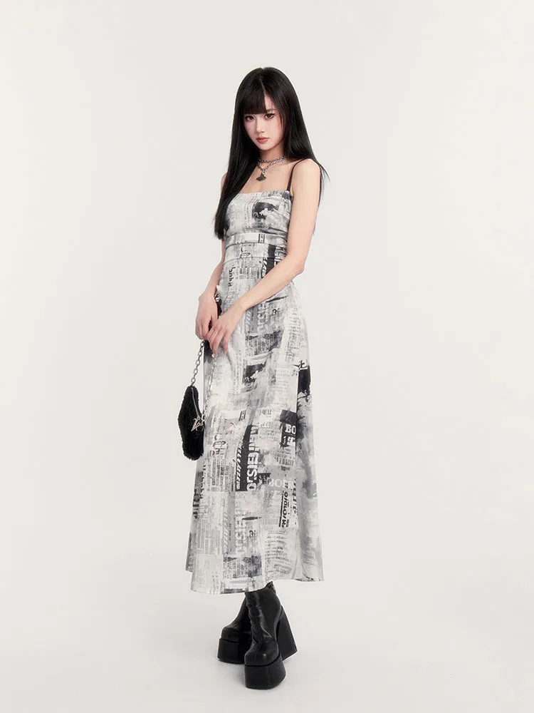 Newspaper Print Slip Dress