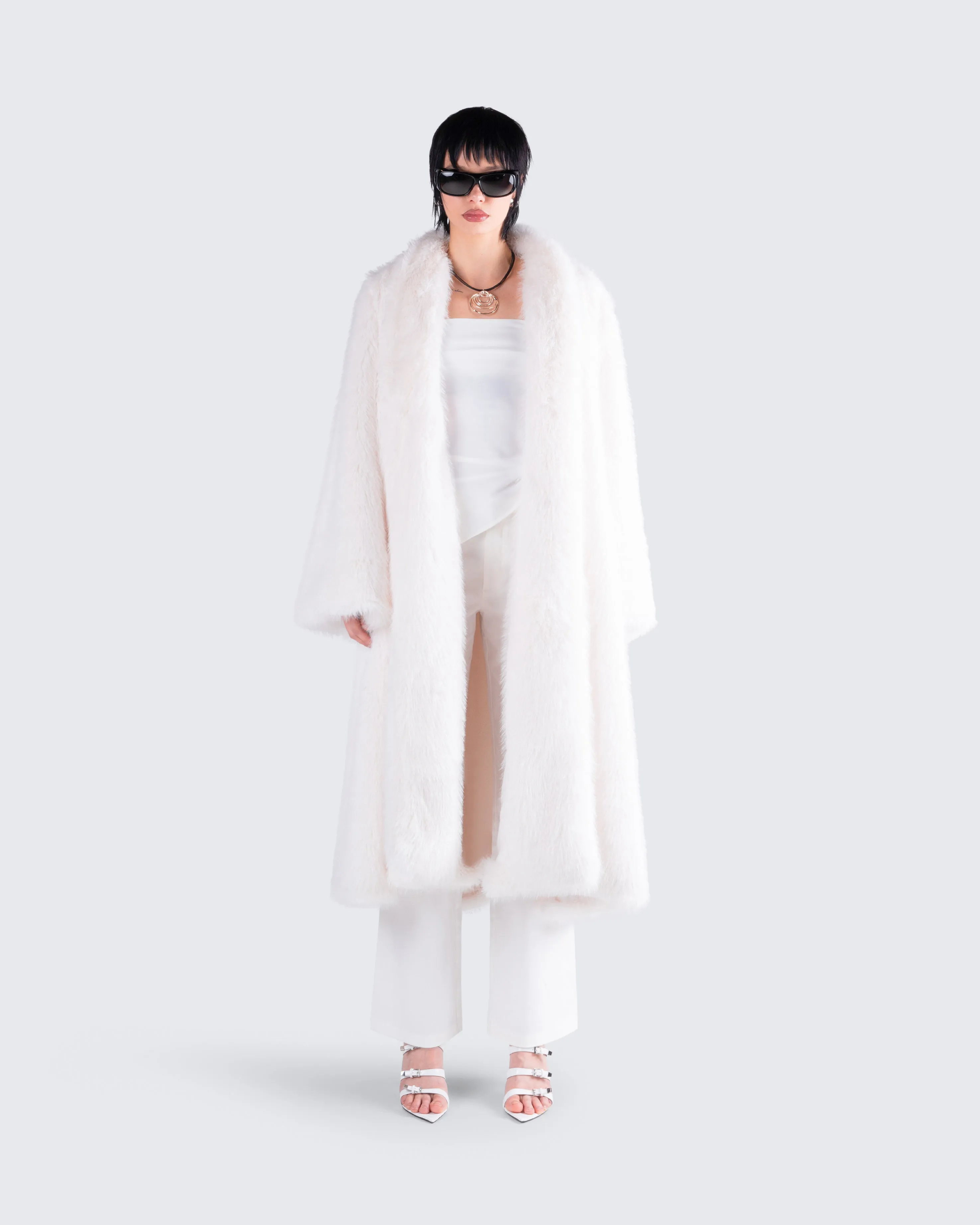 Noel Ivory Midi Vegan Fur Coat