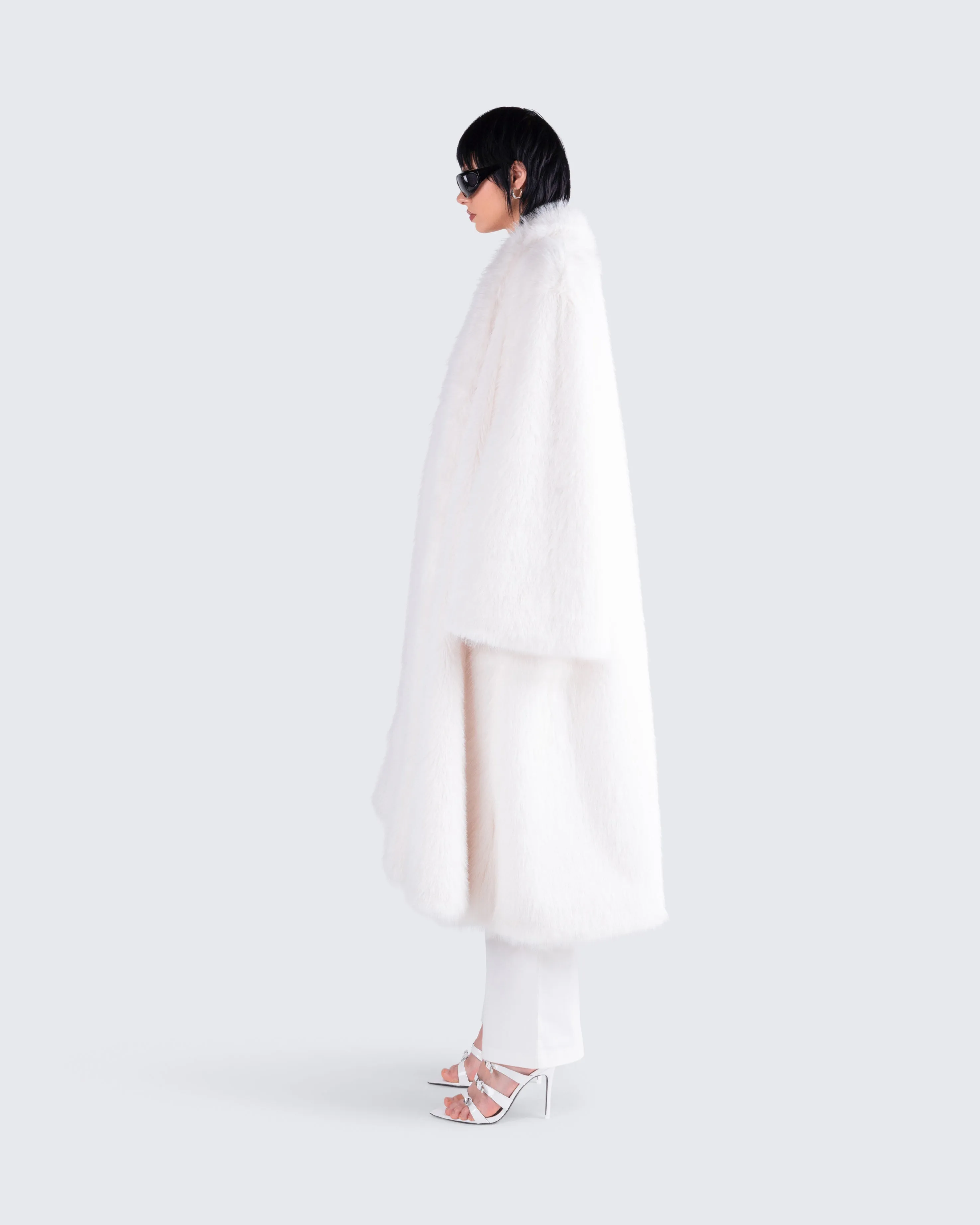 Noel Ivory Midi Vegan Fur Coat