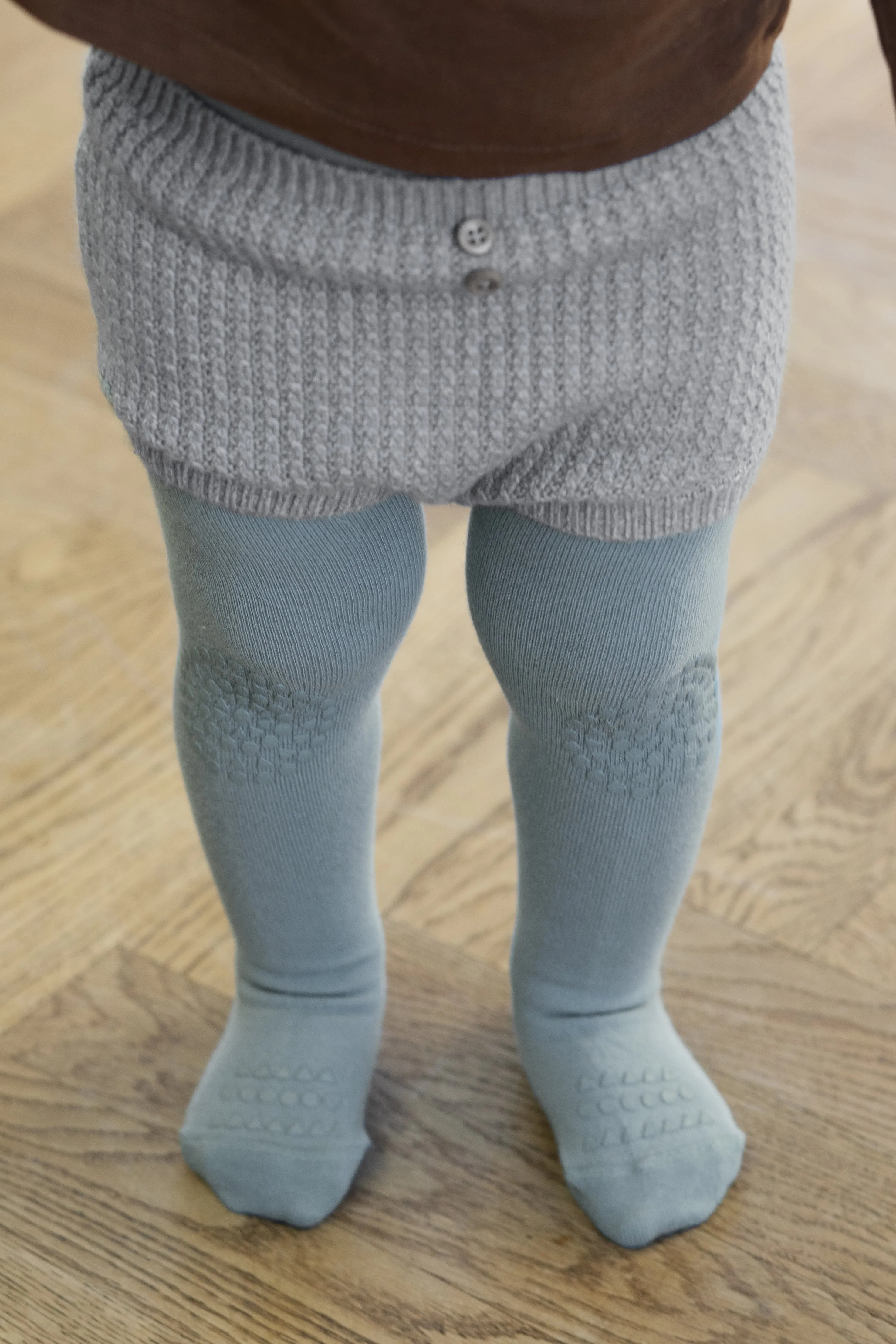 Non-slip crawling tights with grip for babies and toddlers - organic cotton - Dusty Blue