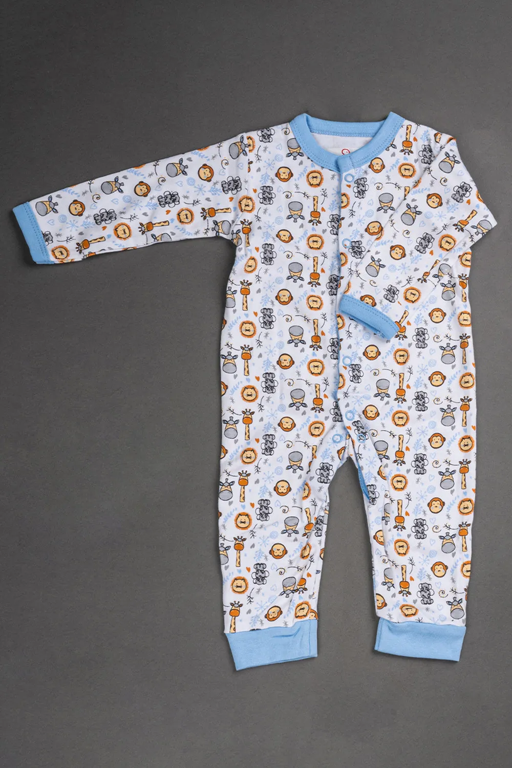 Oh Baby Cotton Interlock Knit Animal Print Body Suit Pack Of - 2 - Sky Blue & Assorted - S204