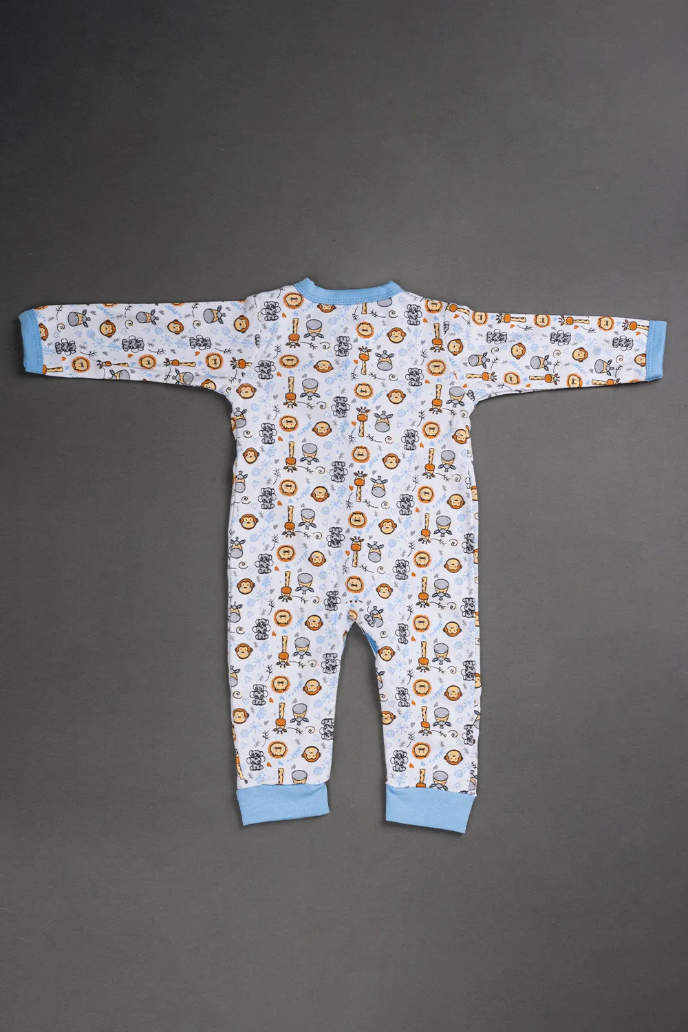 Oh Baby Cotton Interlock Knit Animal Print Body Suit Pack Of - 2 - Sky Blue & Assorted - S204