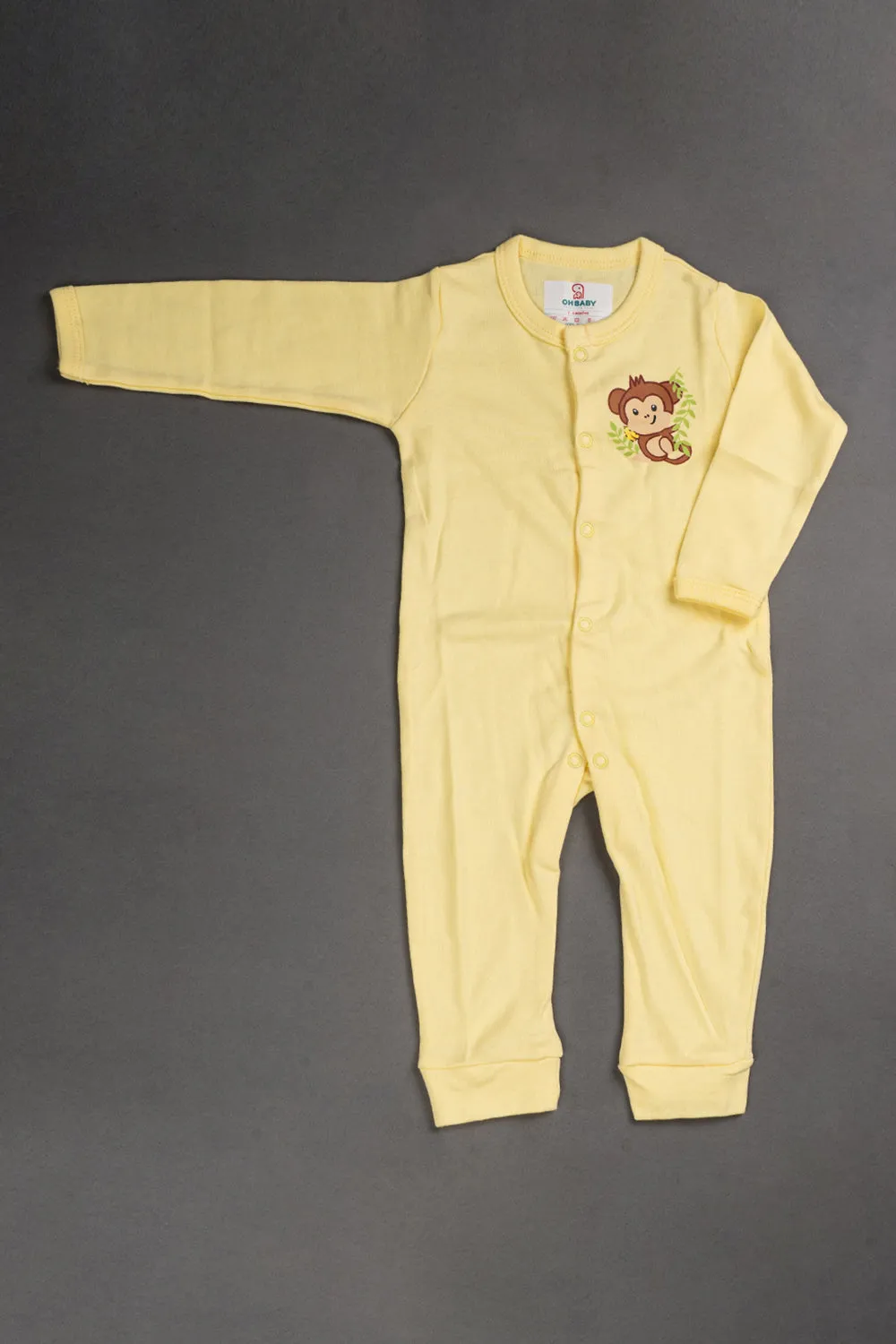 Oh Baby Cotton Interlock Knit Animal Print Body Suit Pack Of - 2 - Yellow & Assorted - S203