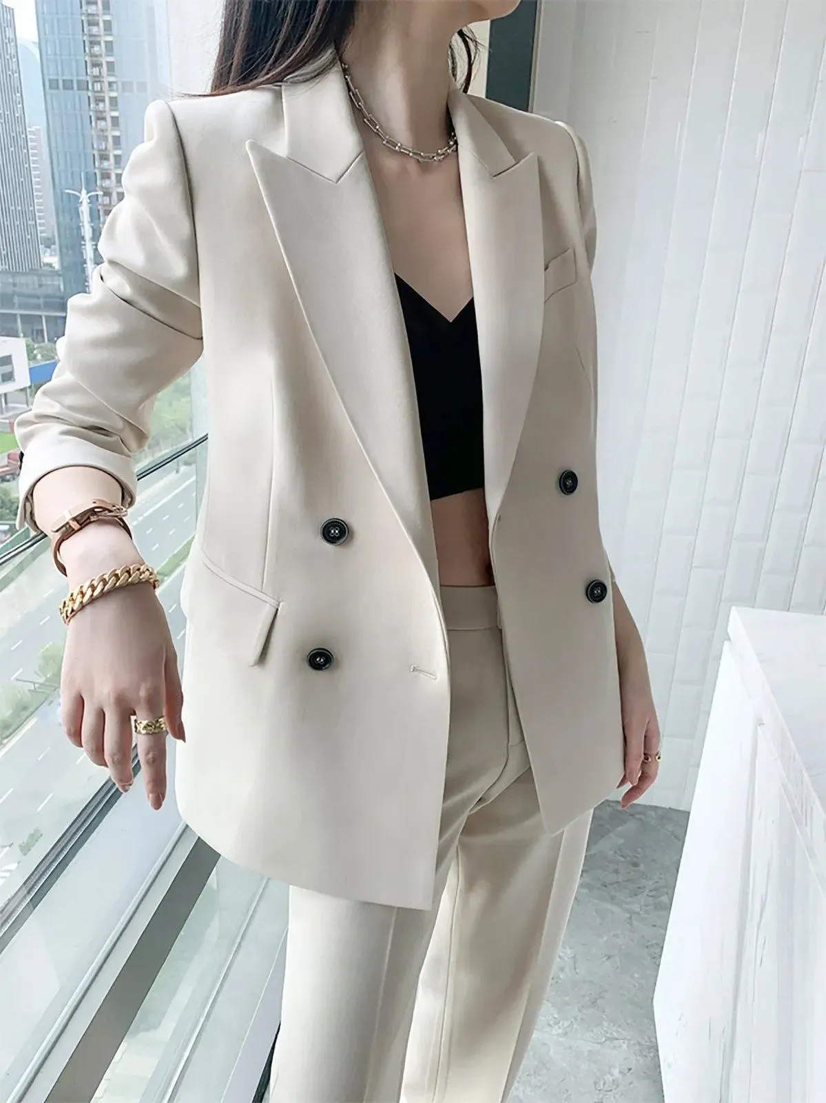 Olivia Double Breasted Blazer Wide Leg Pants Two-Piece Set