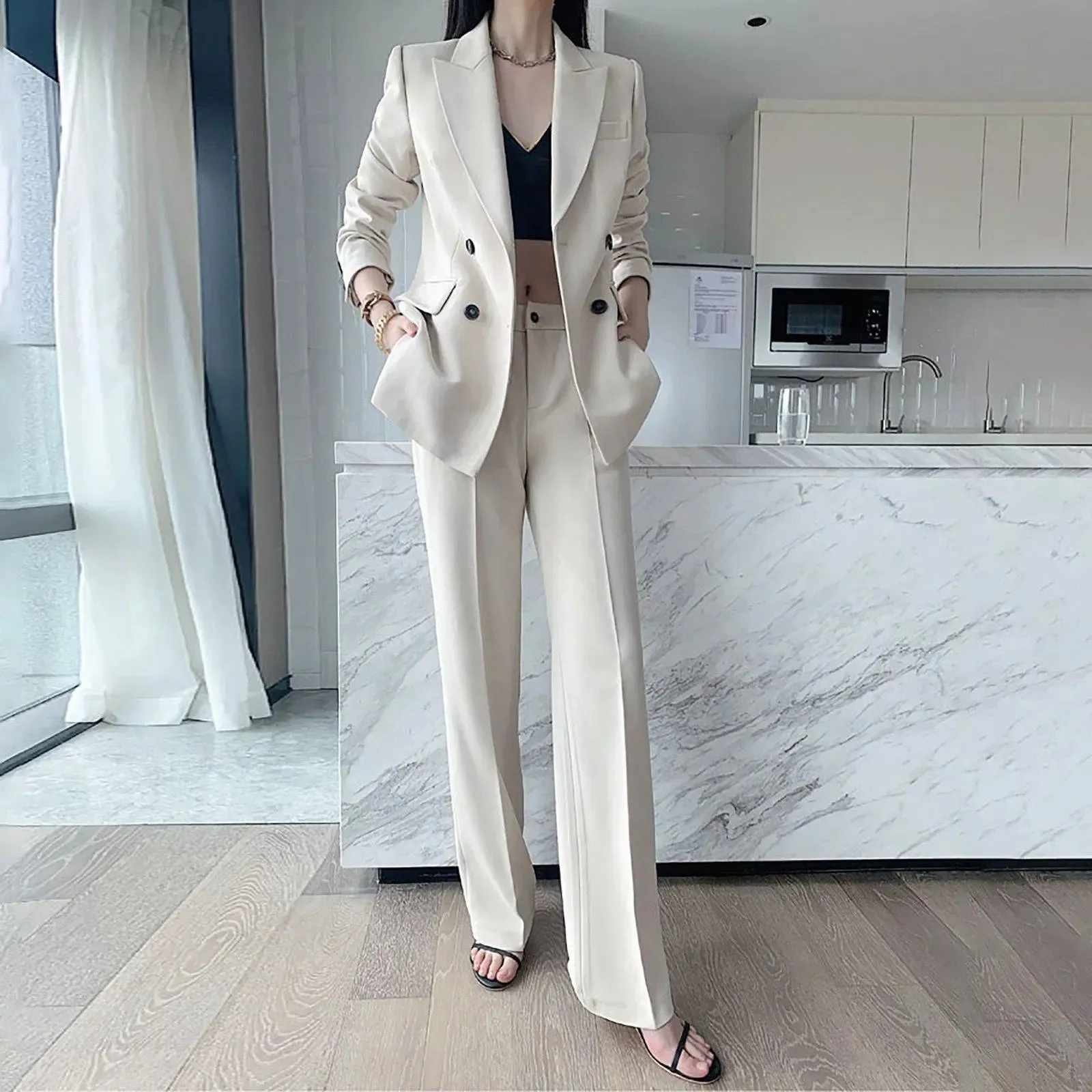 Olivia Double Breasted Blazer Wide Leg Pants Two-Piece Set