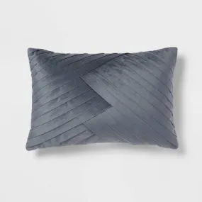 Open Box - 14"x20" Luxe Oblong Velvet Pleated Decorative Pillow Slate Blue - Threshold