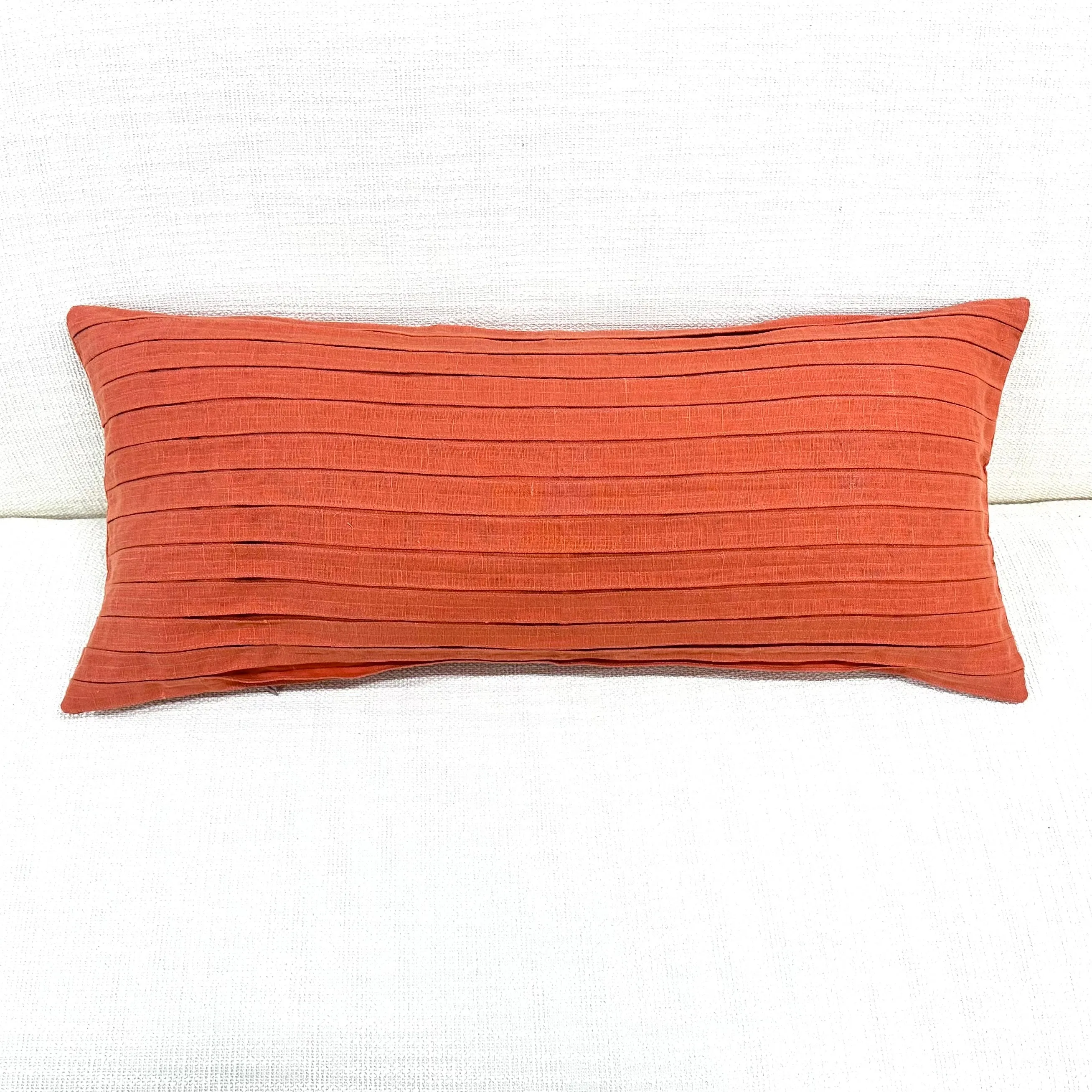 Orange Modern Pleated Lumbar Pillow Cover 13x30